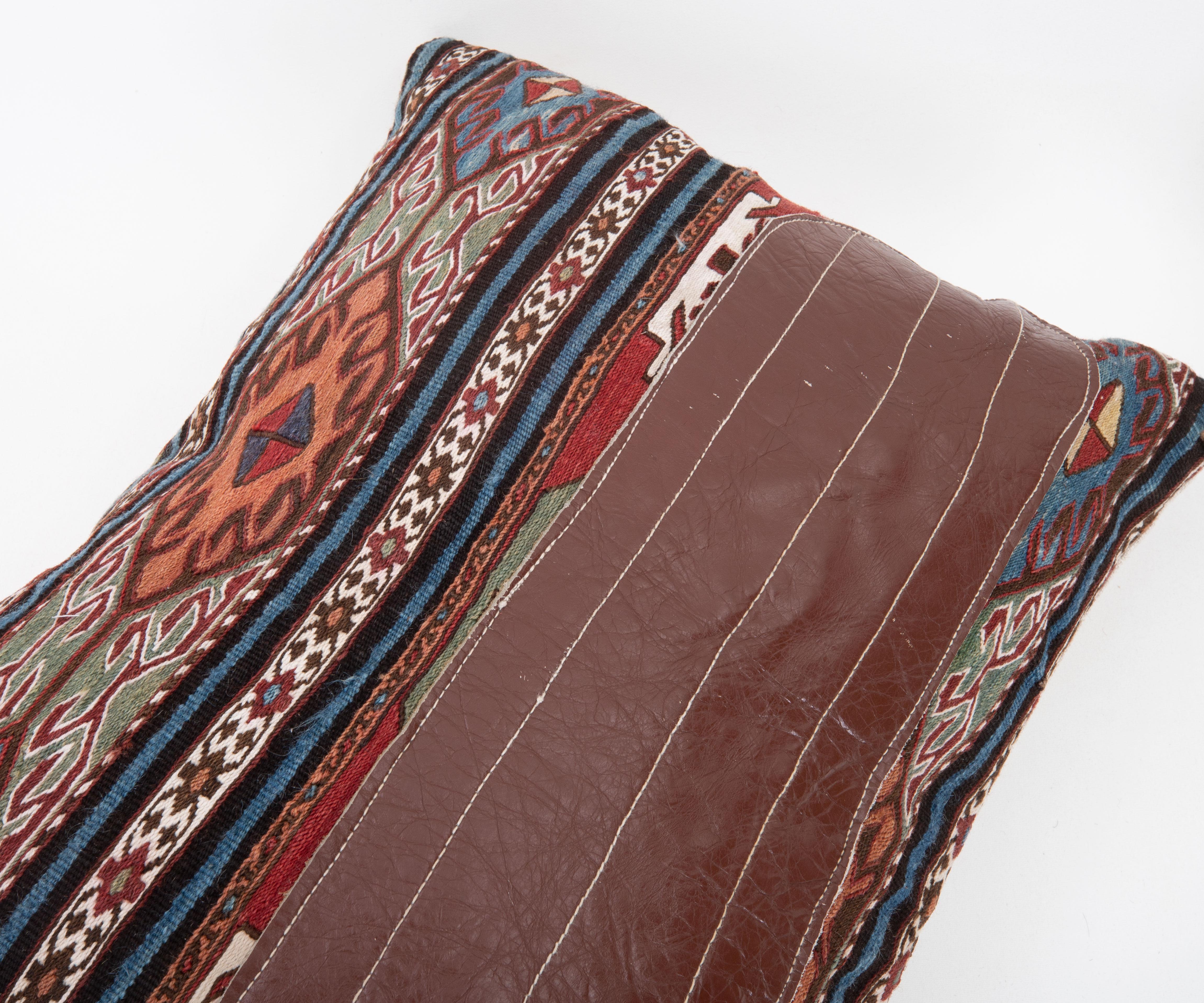 Pillow Cover Made from an Antique Caucasian Sumak Mafrash ( storage Bag ) Panel In Good Condition For Sale In Istanbul, TR