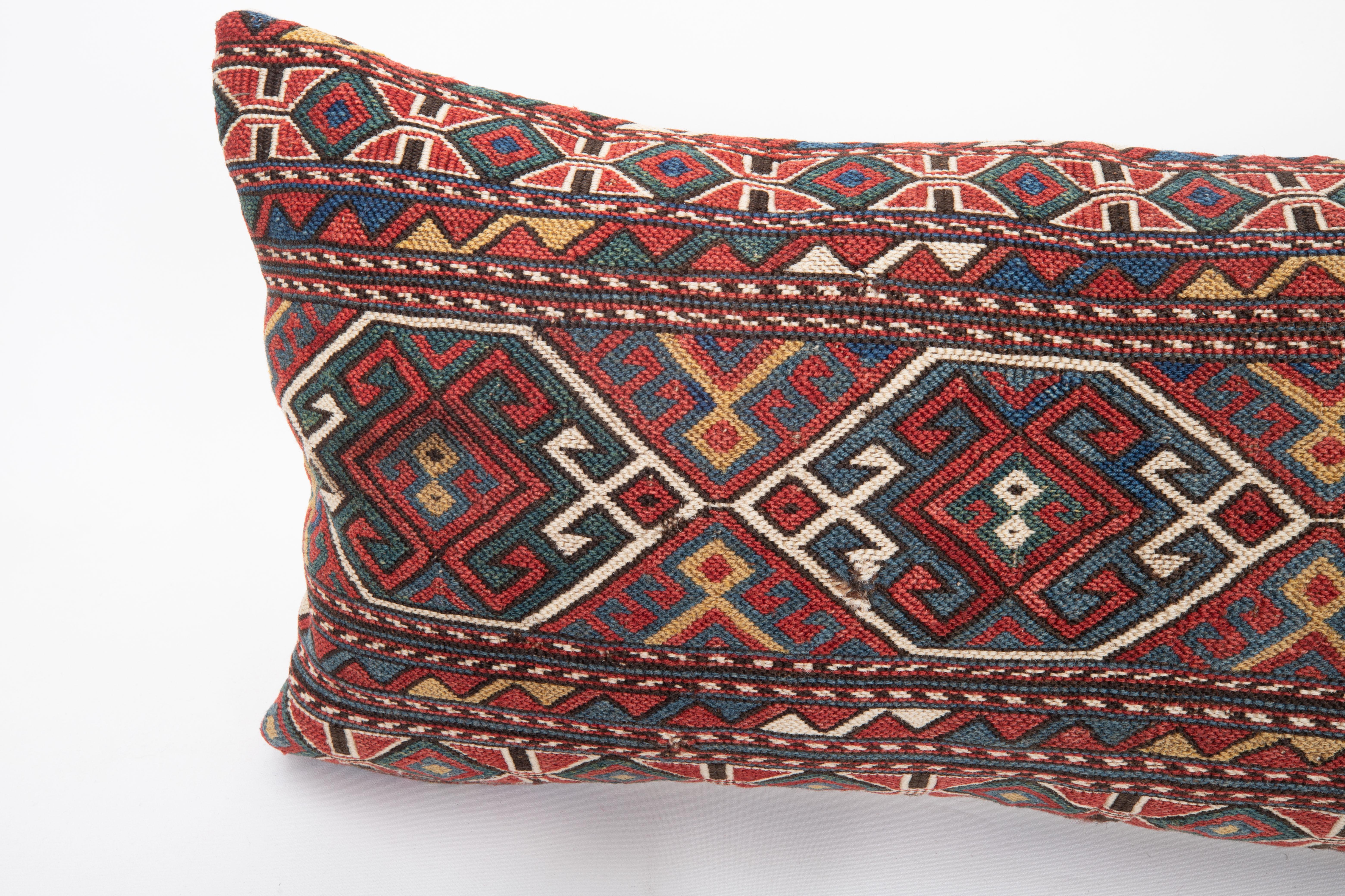 19th Century Pillow Cover Made from an Antique Caucasian Sumak Mafrash ( storage Bag ) Panel For Sale