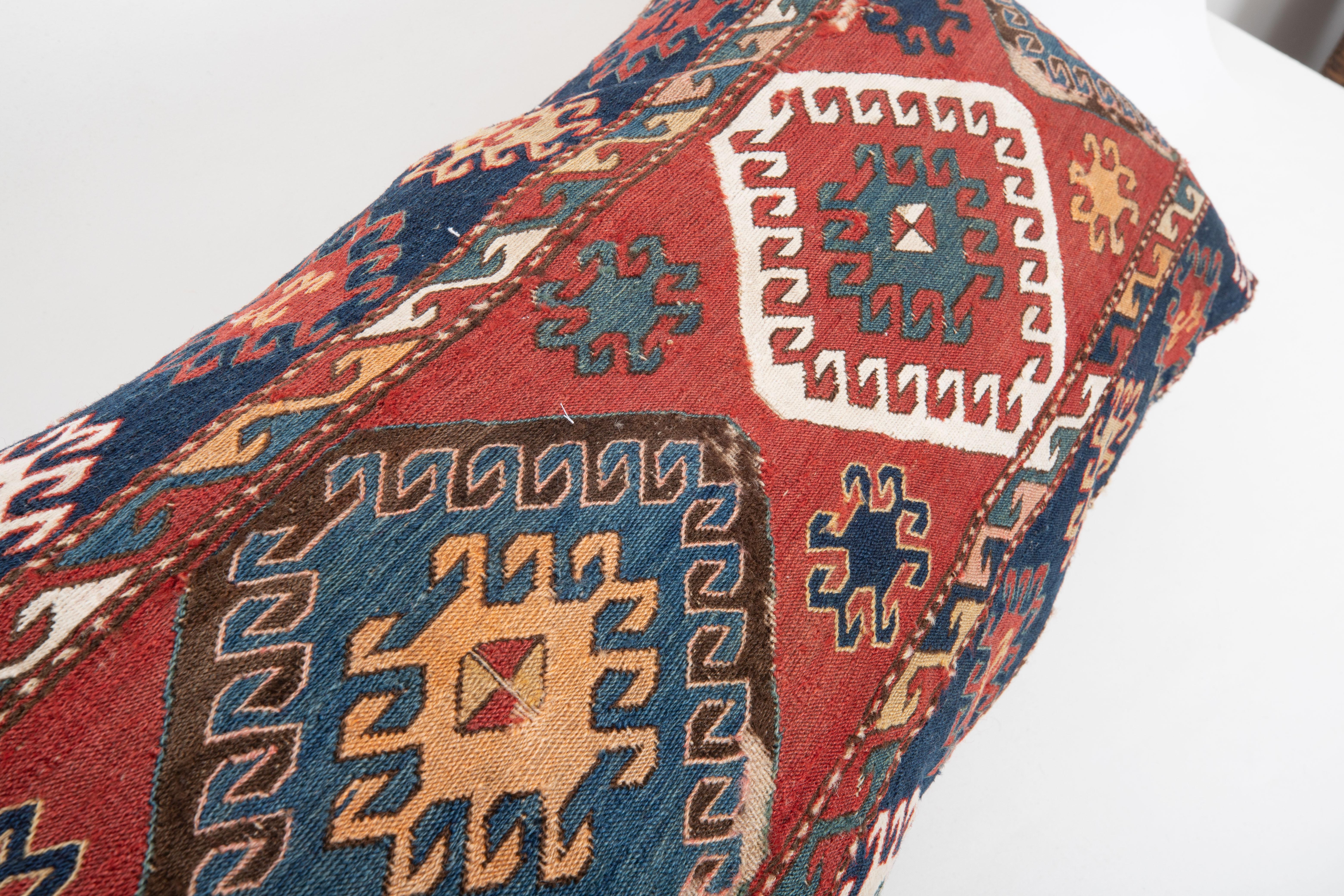 Wool Pillow Cover Made from an Antique Caucasian Sumak Mafrash ( storage Bag ) Panel For Sale