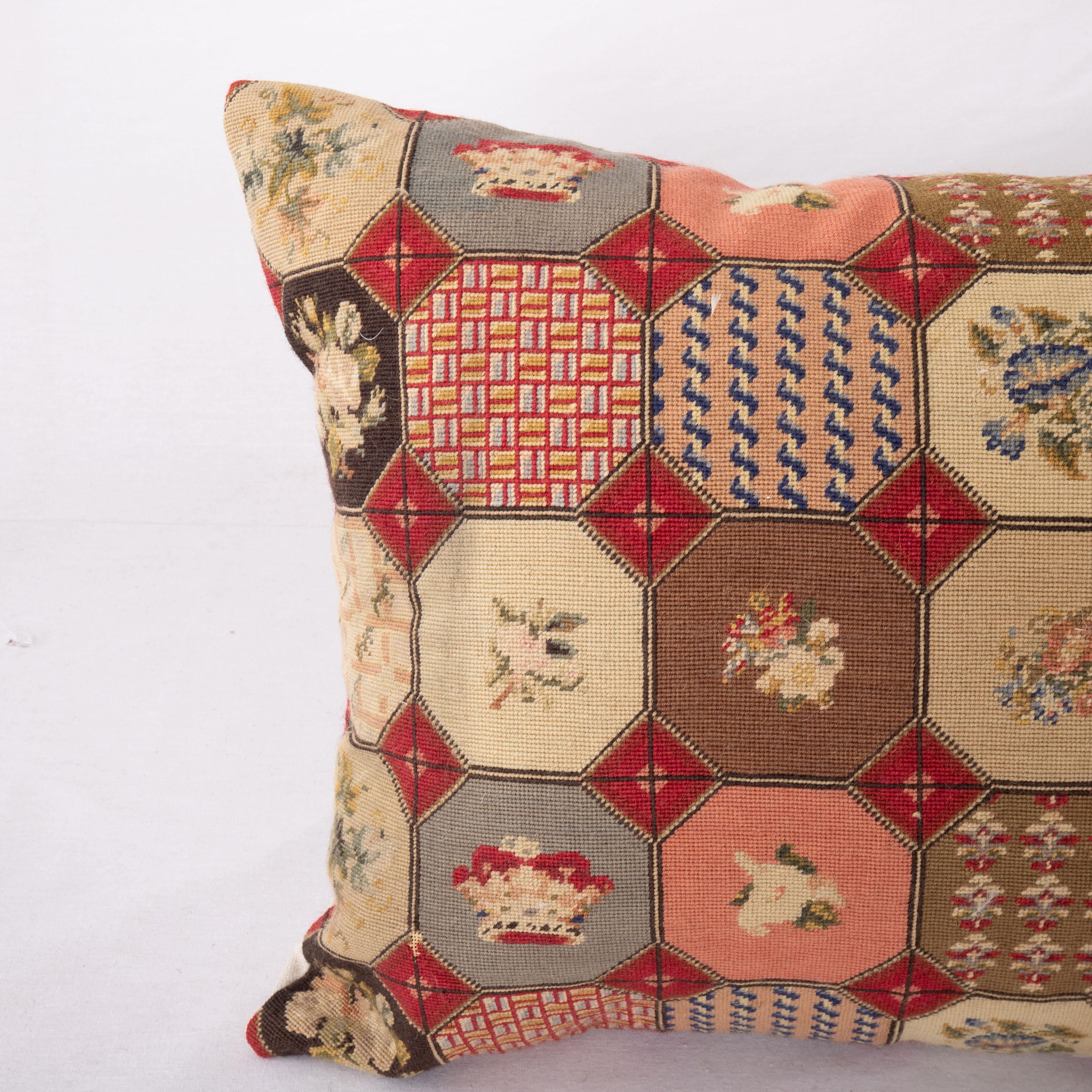 English Pillow Cover Made from an Antique Petit Point European Embroidery Early 20th C.