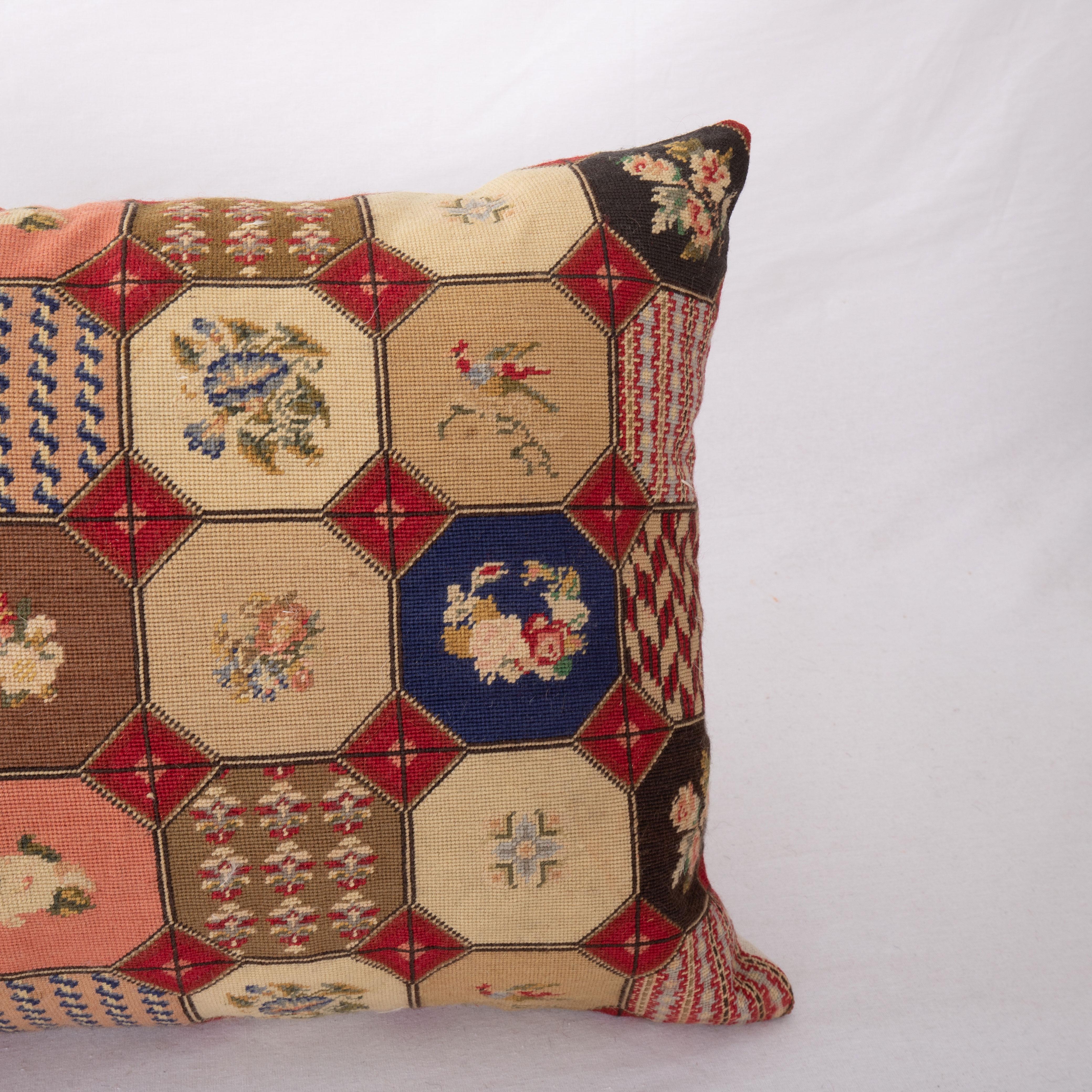 Embroidered Pillow Cover Made from an Antique Petit Point European Embroidery Early 20th C.