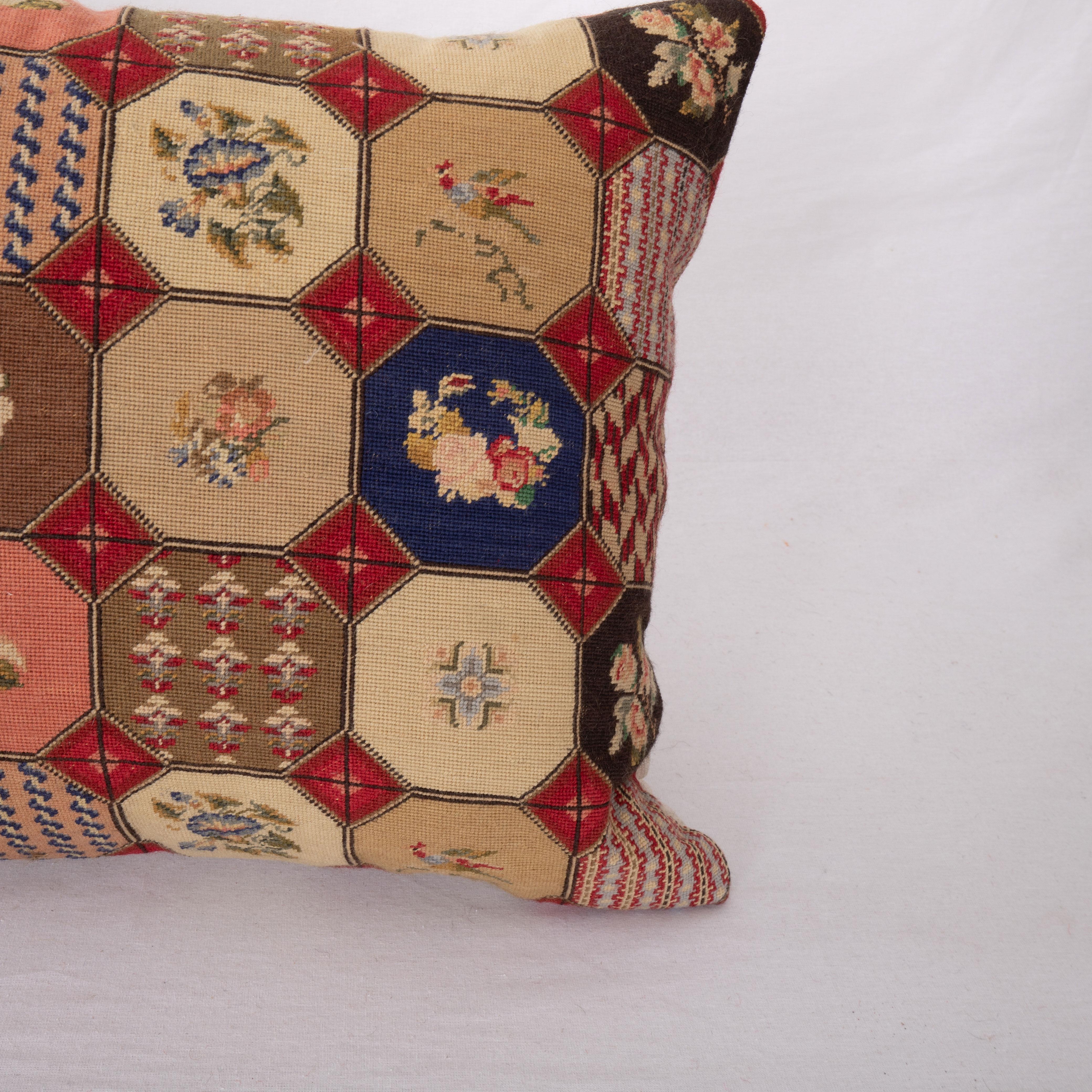 Embroidered Pillow Cover Made from an Antique Petit Point European Embroidery Early 20th C