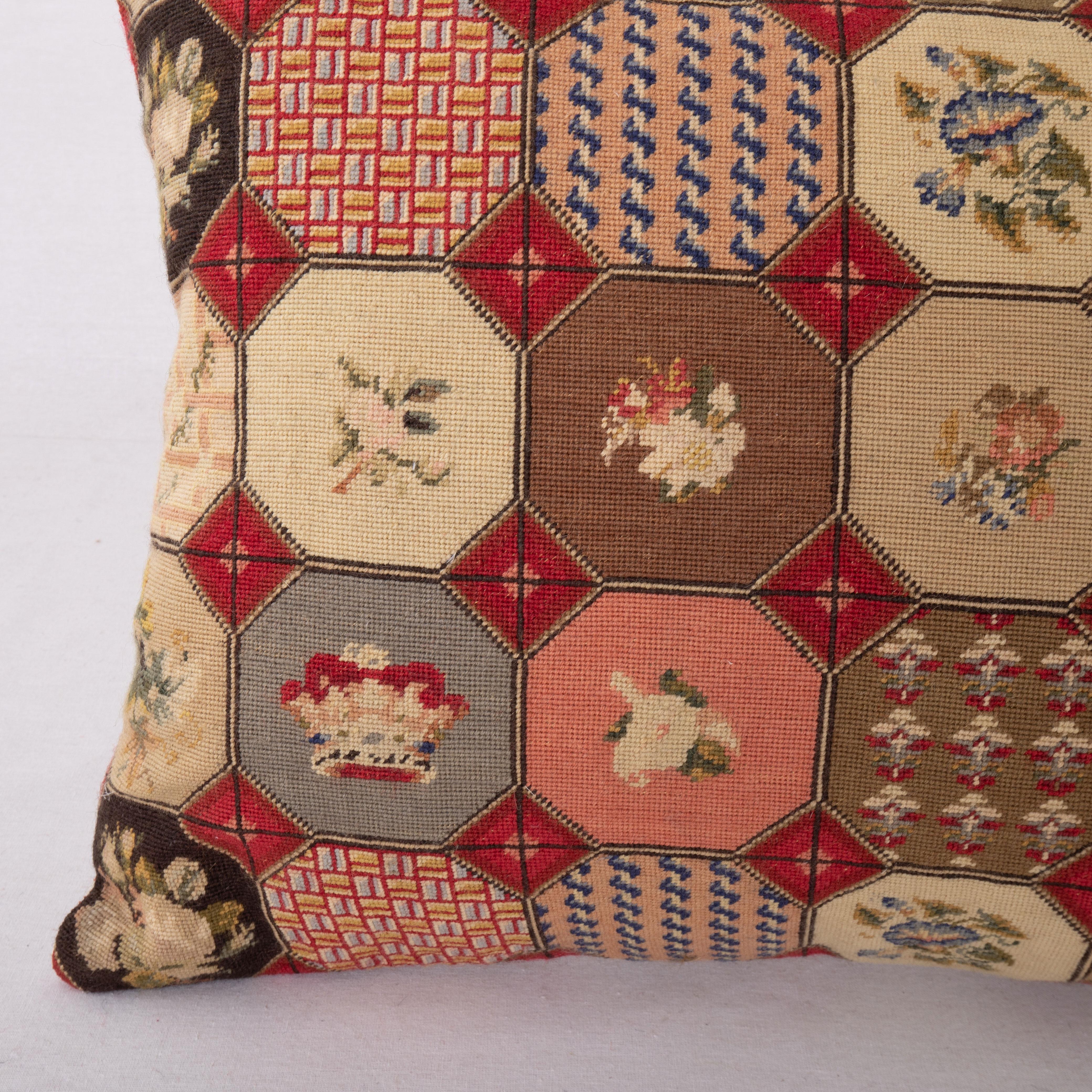 Pillow Cover Made from an Antique Petit Point European Embroidery Early 20th C In Good Condition In Istanbul, TR