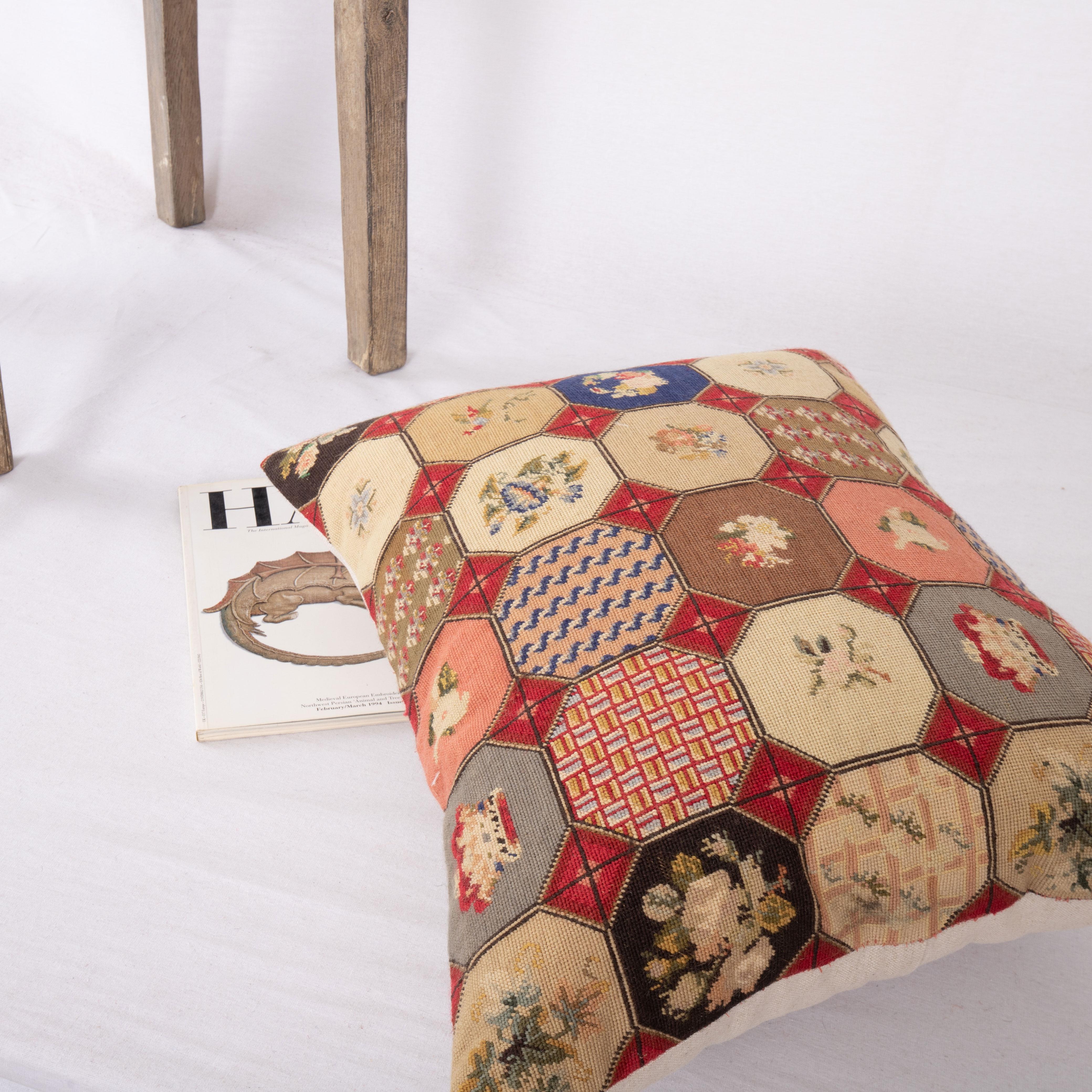 20th Century Pillow Cover Made from an Antique Petit Point European Embroidery Early 20th C