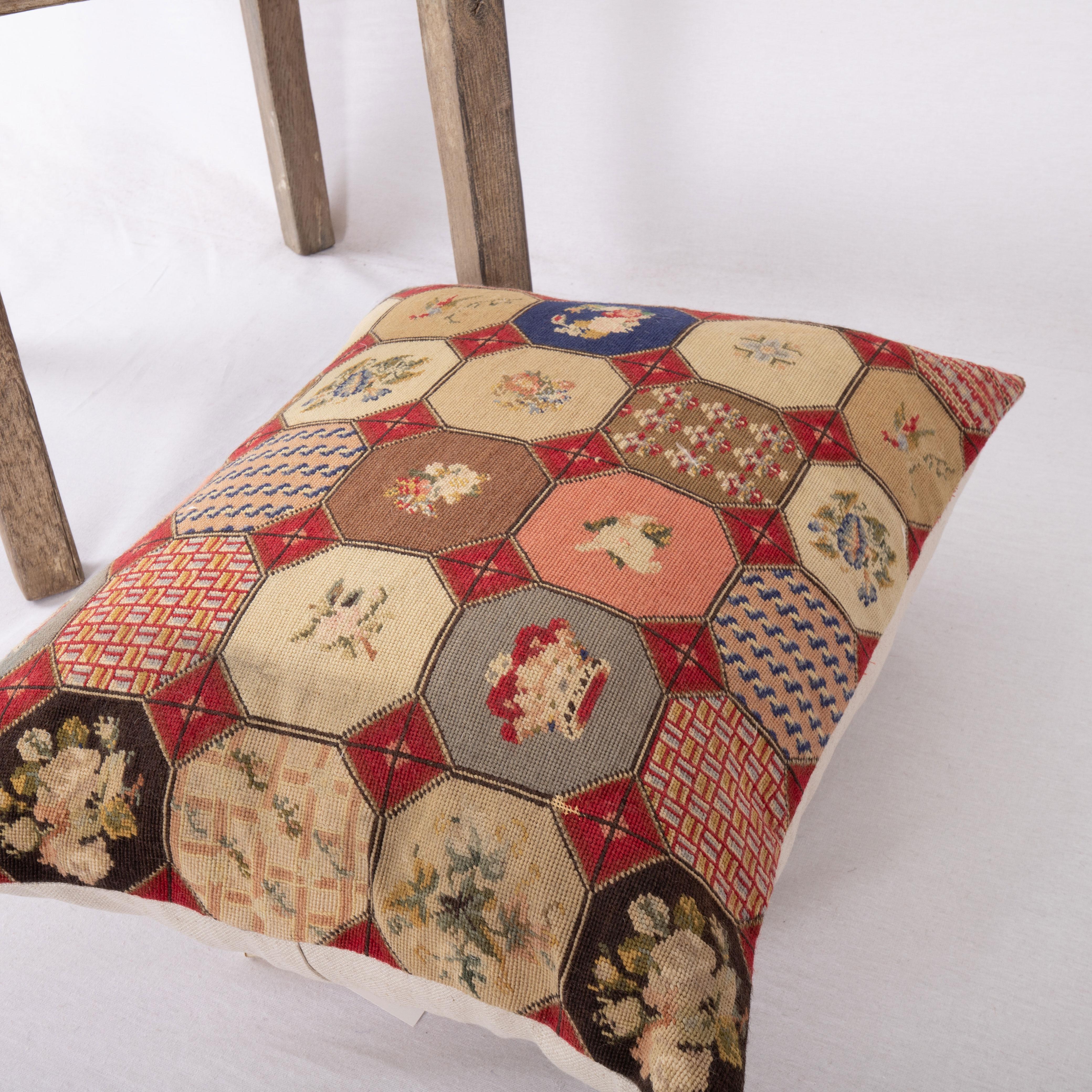 Pillow Cover Made from an Antique Petit Point European Embroidery Early 20th C. 1