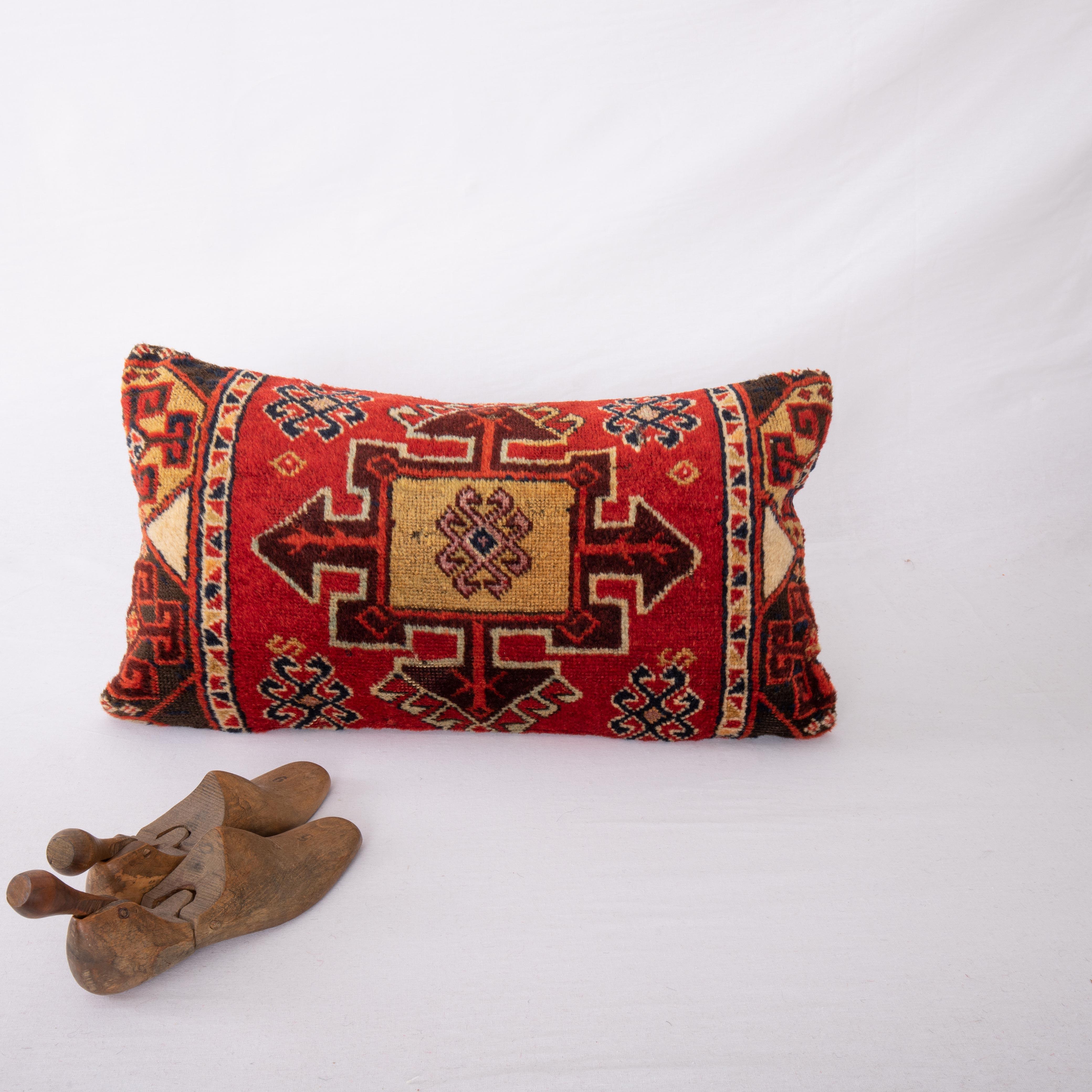 Tribal Pillow Cover Made from an Eastern Anatolian Antique Rug Fragment, 19th Century For Sale