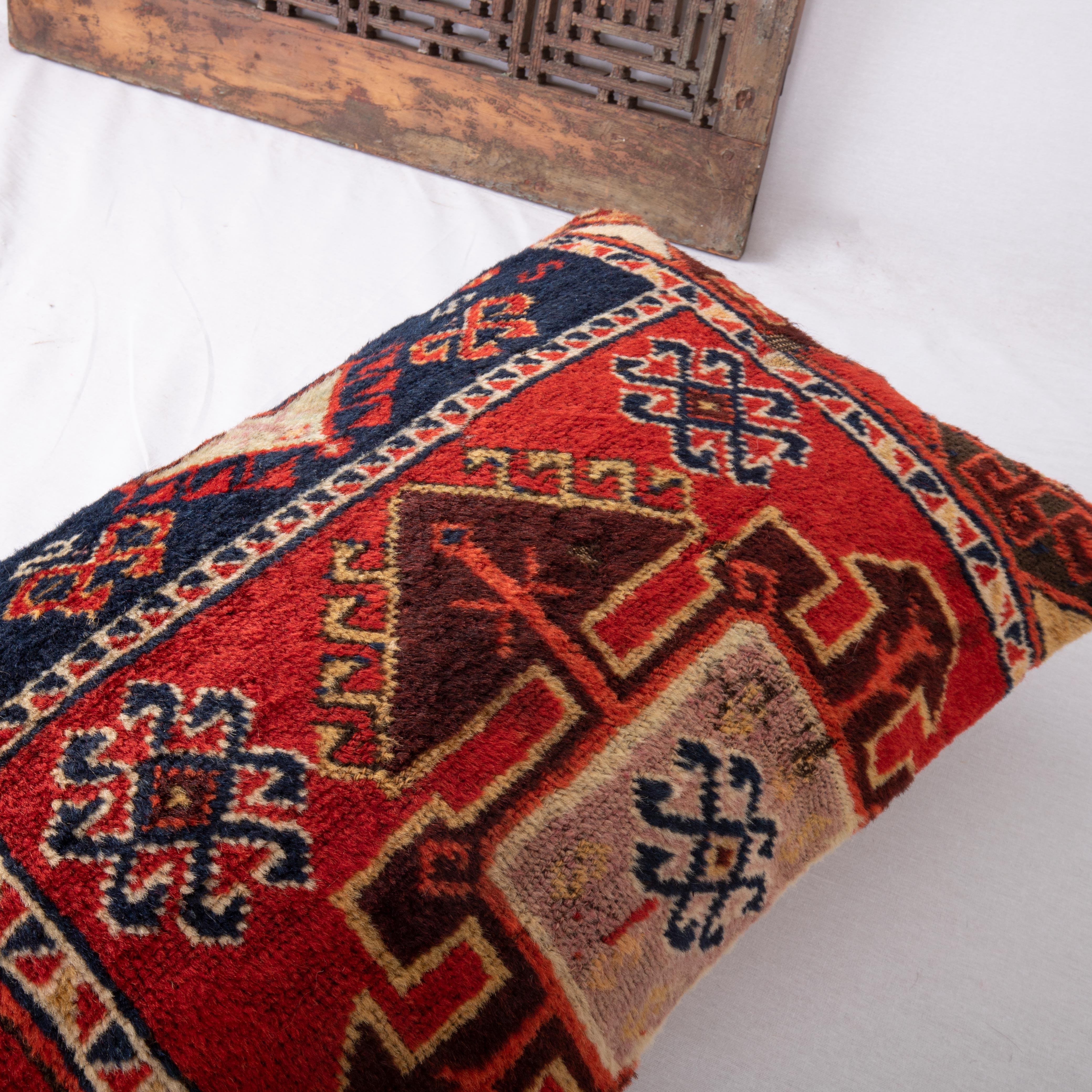 Pillow Cover Made from an Eastern Anatolian Antique Rug Fragment, 19th Century In Fair Condition For Sale In Istanbul, TR
