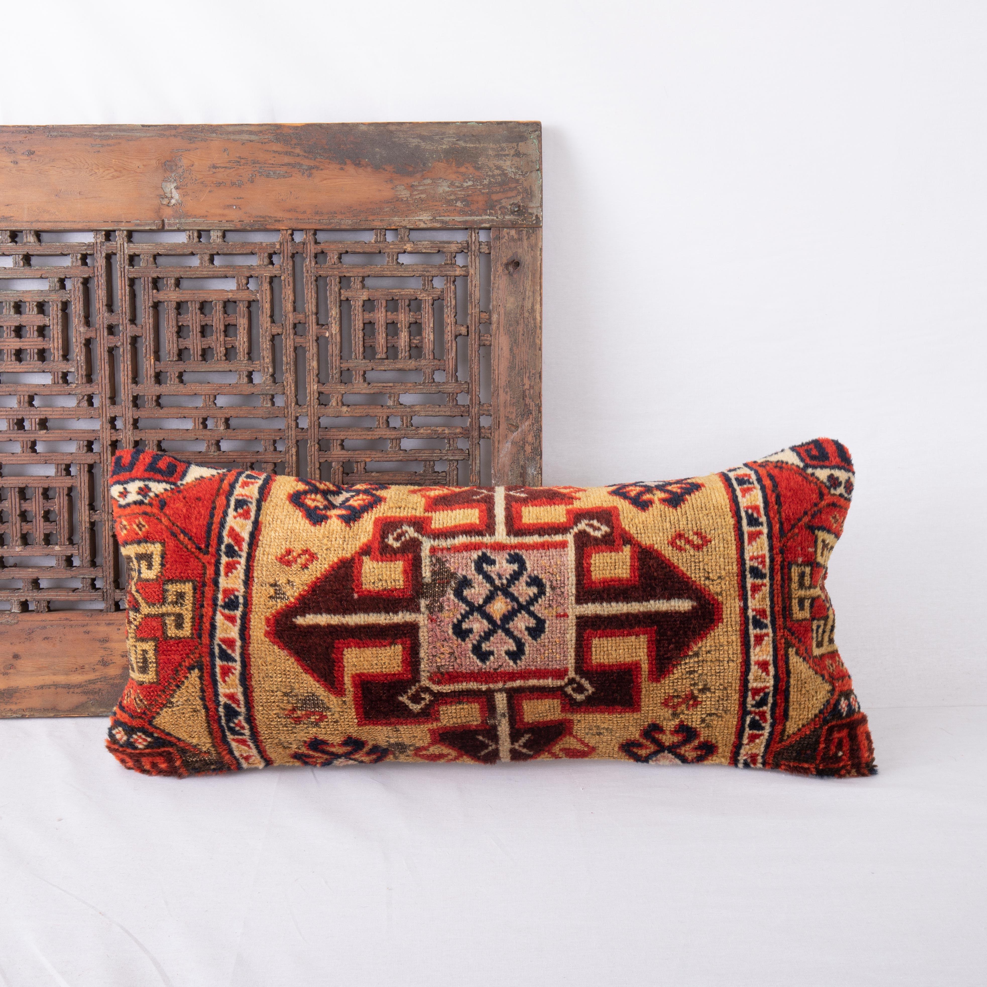 Wool Pillow Cover Made from an Eastern Anatolian Antique Rug Fragment, 19th Century For Sale