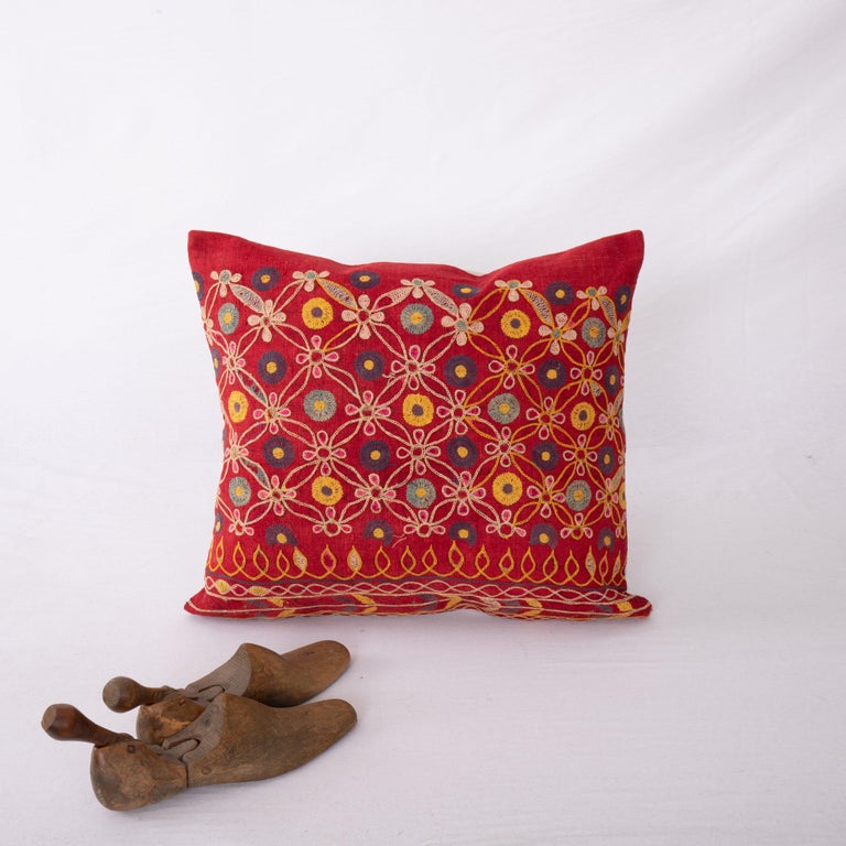 Pillow Cover Made from an Ebroidery from Gujarat, India, Mid 20th Century For Sale at 1stDibs