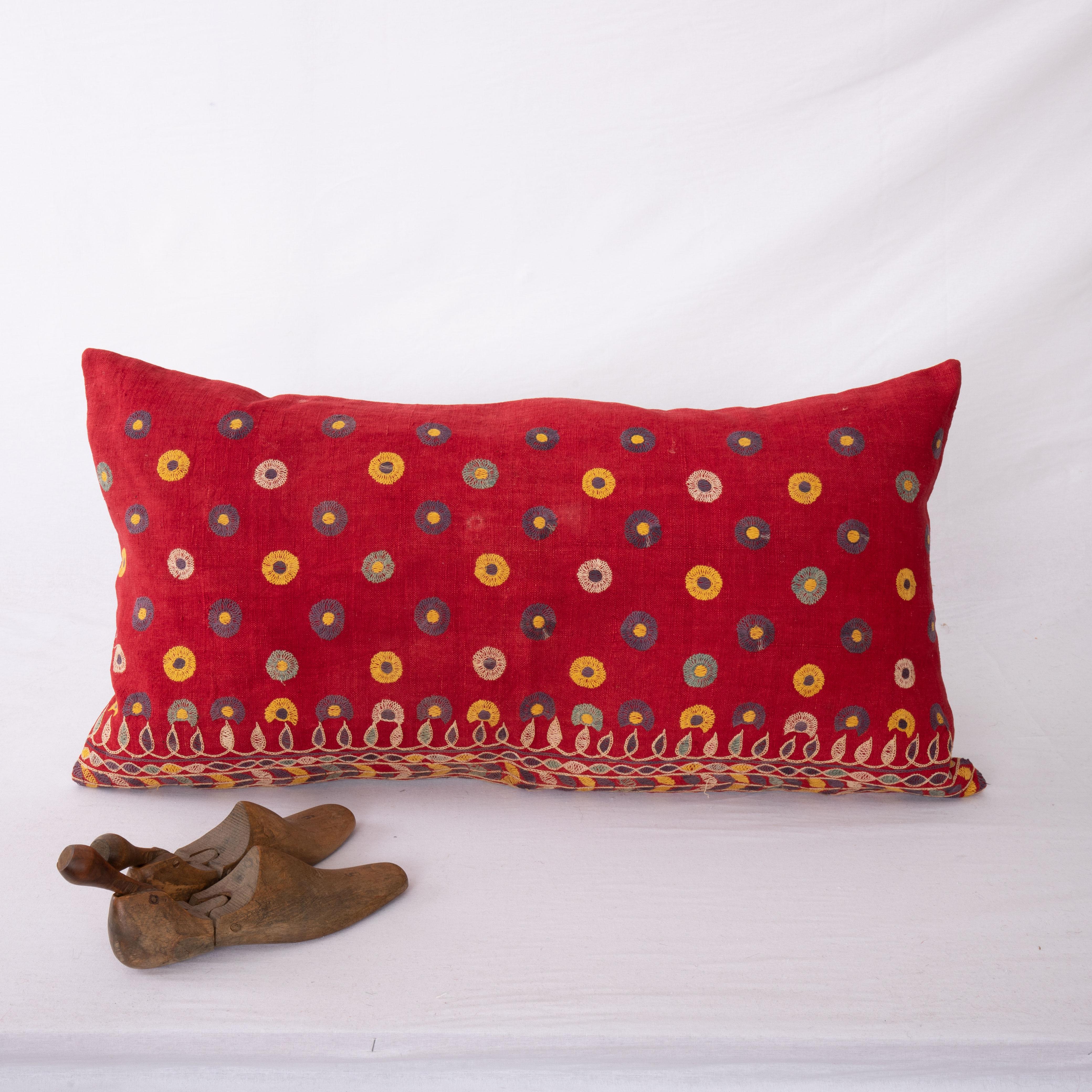 Embroidered Pillow Cover Made from an Ebroidery from Gujarat, India, Mid-20th Century For Sale