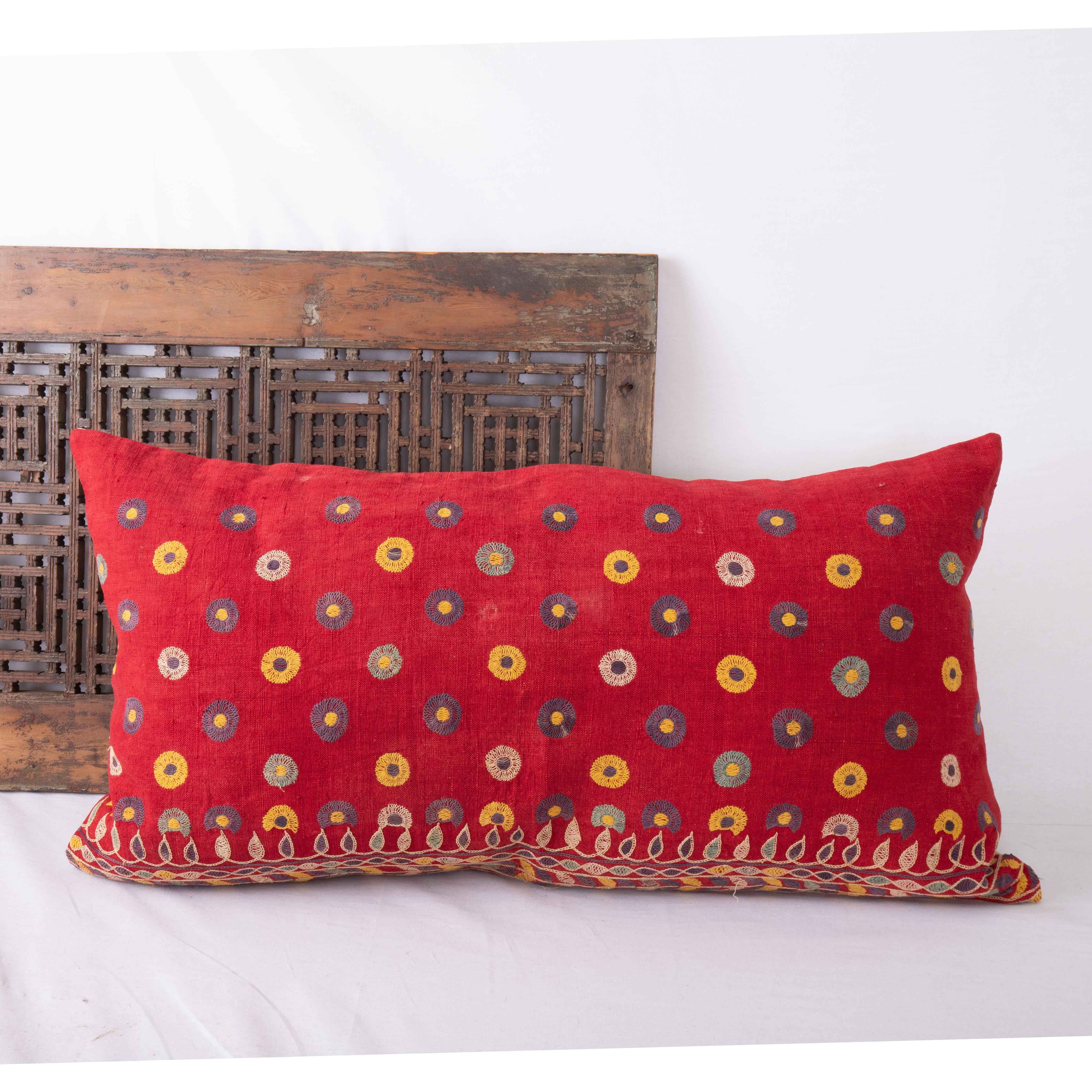 Cotton Pillow Cover Made from an Ebroidery from Gujarat, India, Mid-20th Century For Sale