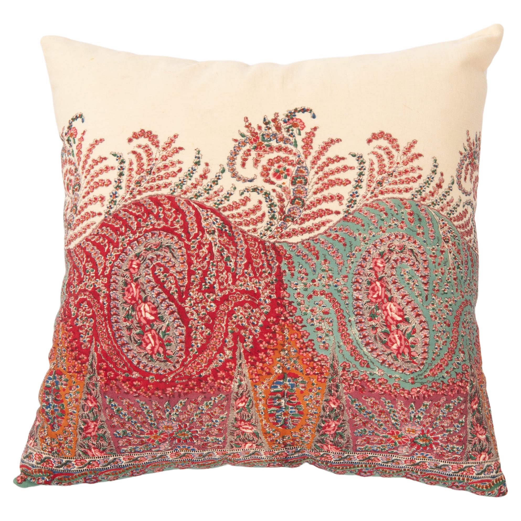 Pillow Cover Made from an English Printed Shawl, 19th C. For Sale