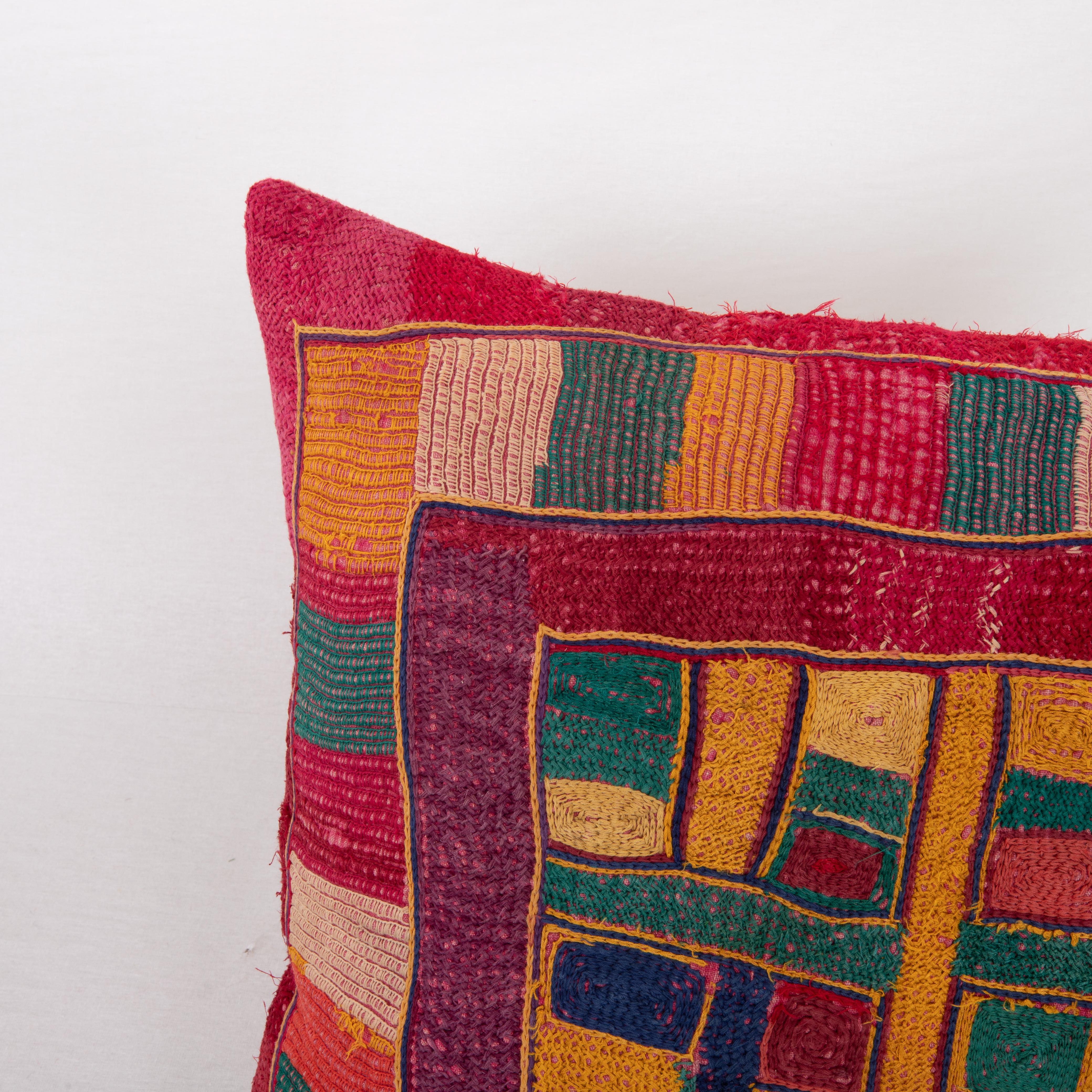 Tribal Pillow Cover Made from an Indian Banjara Embroidery, mid 20th C. For Sale
