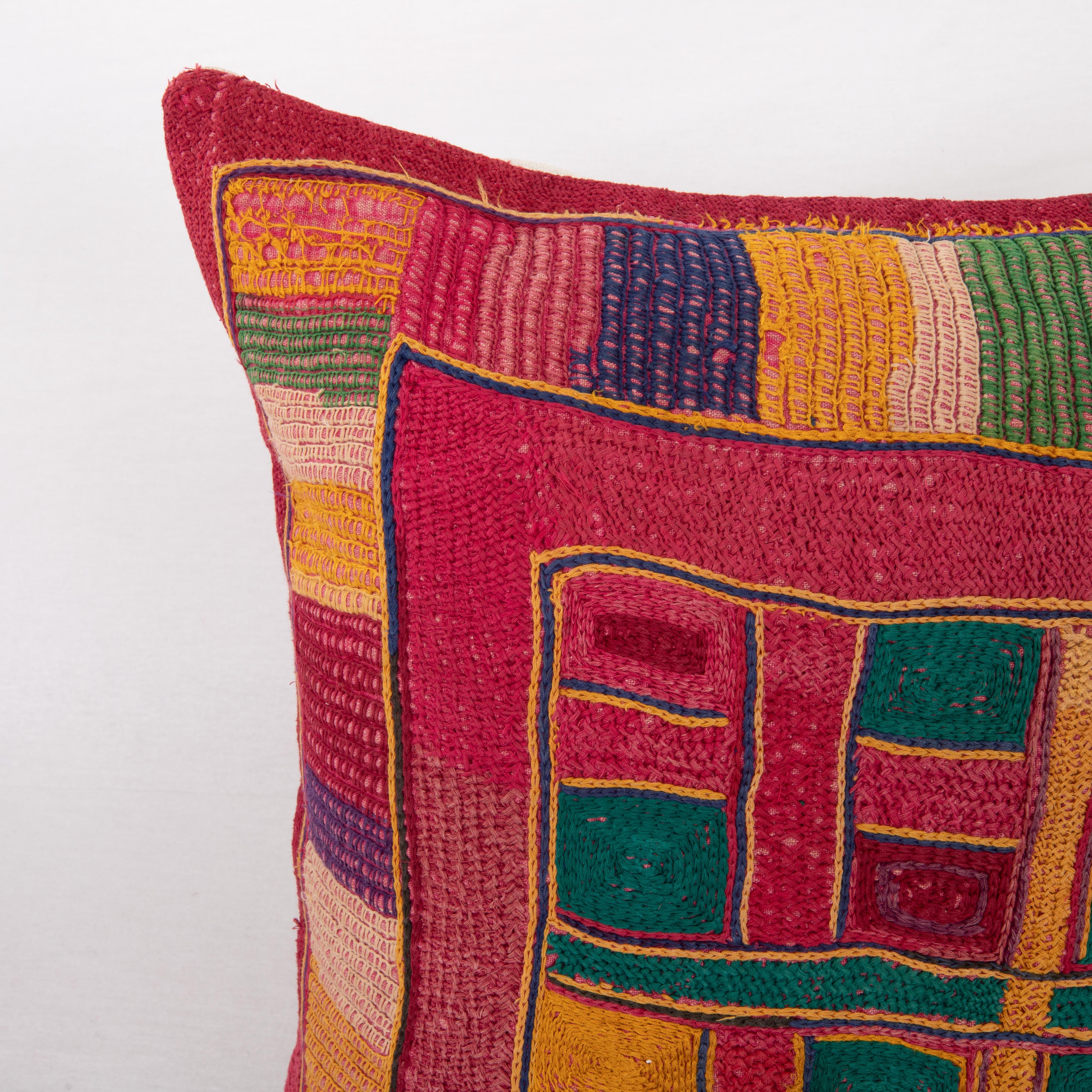 Tribal Pillow Cover Made from an Indian Banjara Embroidery, mid 20th C. For Sale