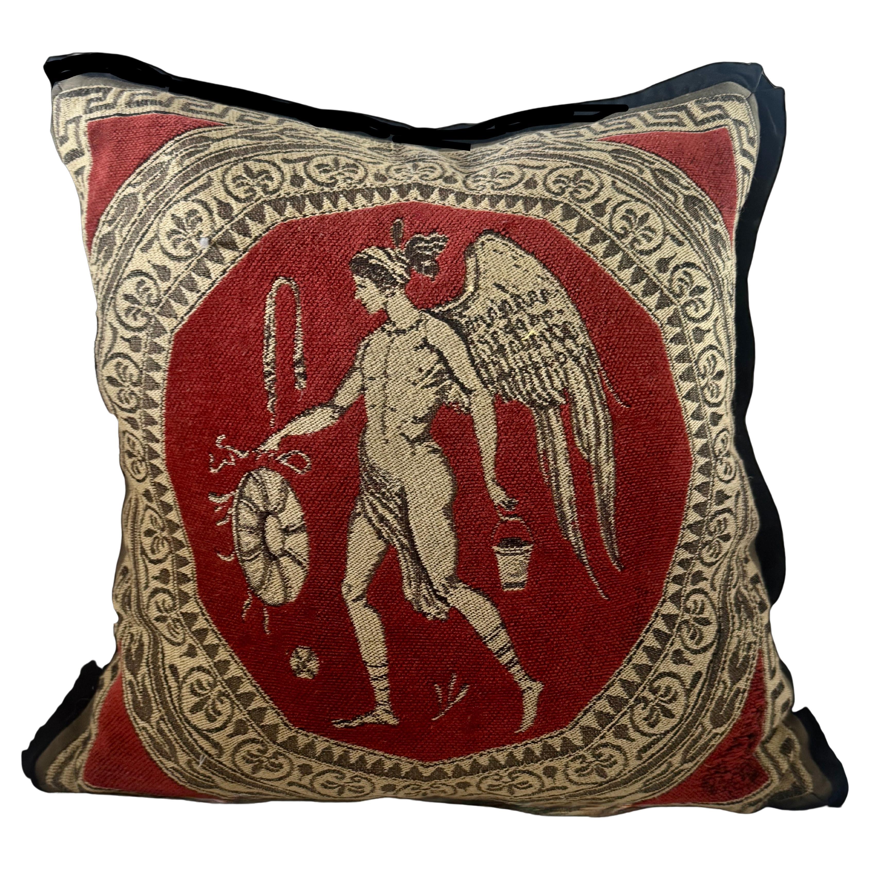 Pillow Fabricated From an Antique Tapestry of a Winged God