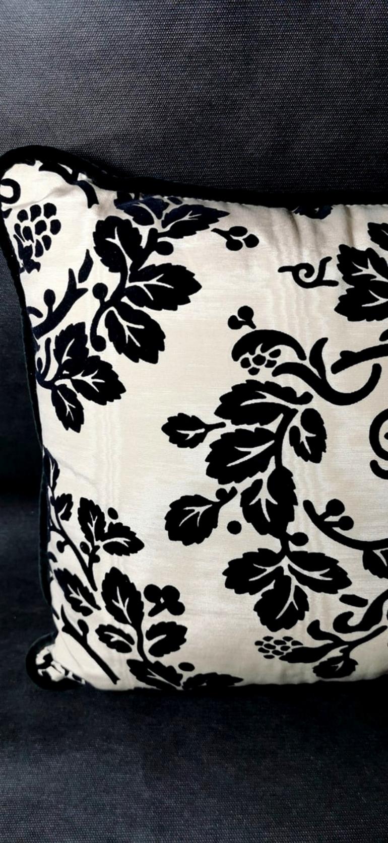 Embroidered Italian Pillow Handmade in Dedar Moire’ Fabric Velvet on the Back 1960s