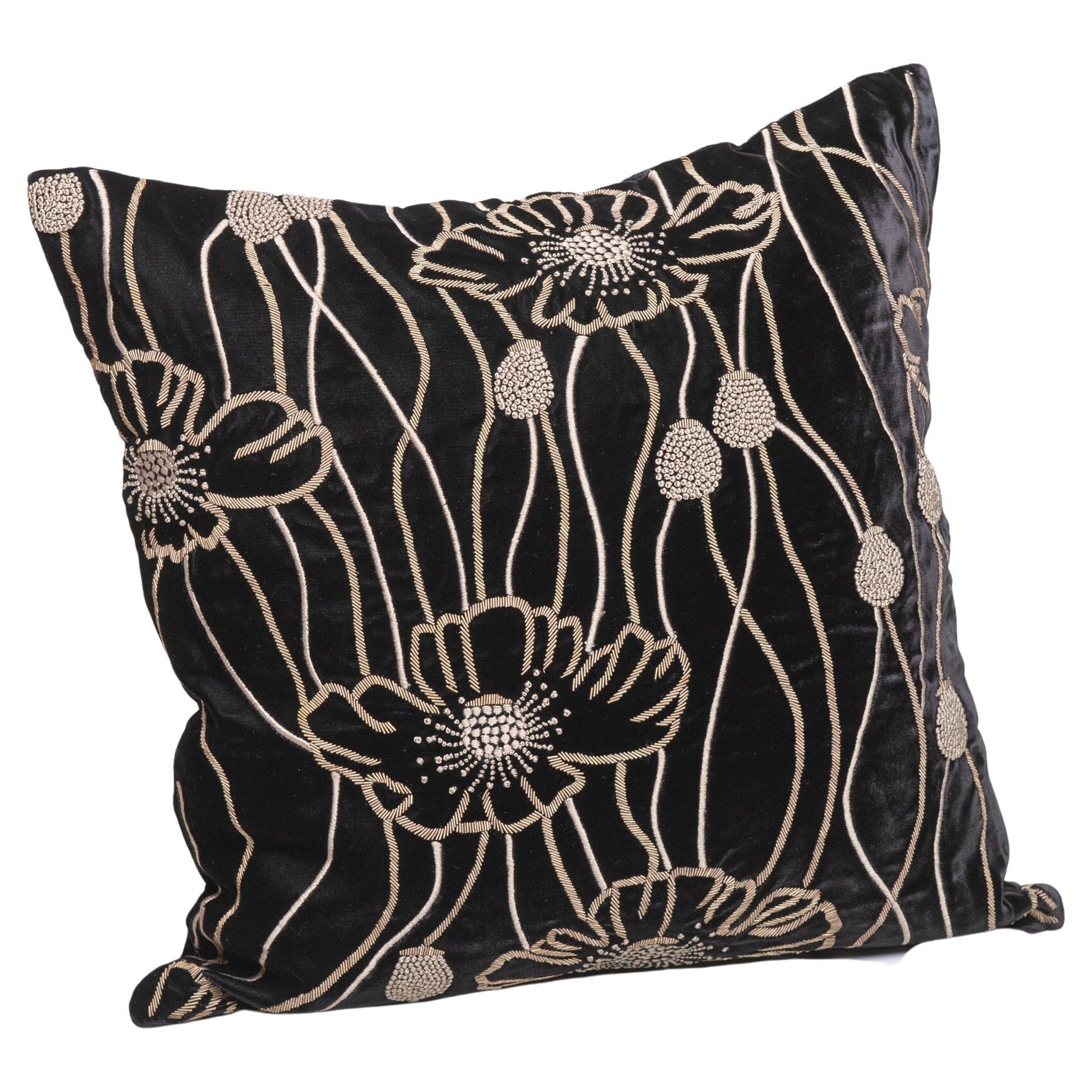 Pillow in Embroidered Black Velvet For Sale