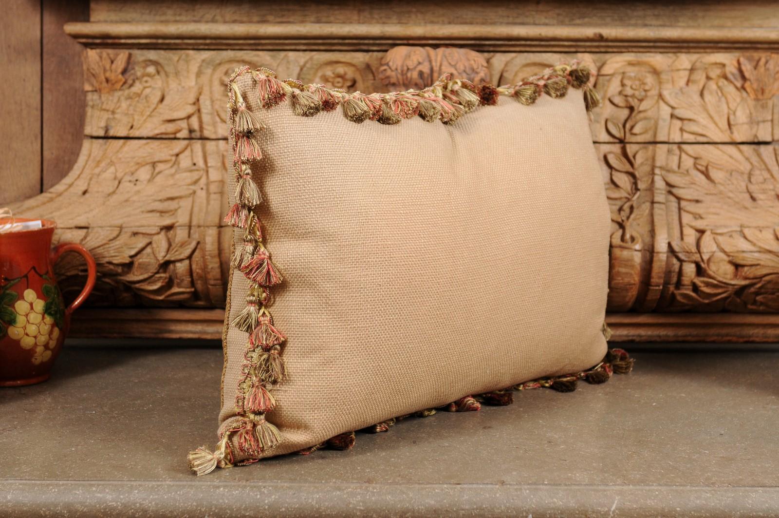 Pillow Made from a 19th Century French Tapestry with Floral Decor and Tassels For Sale 7