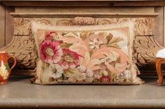 Pillow Made from a 19th Century French Tapestry with Floral Decor and Tassels