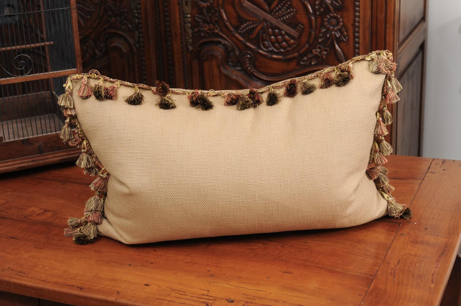 Pillow Made from a 19th Century French Tapestry with Floral Décor and Tassels For Sale 1