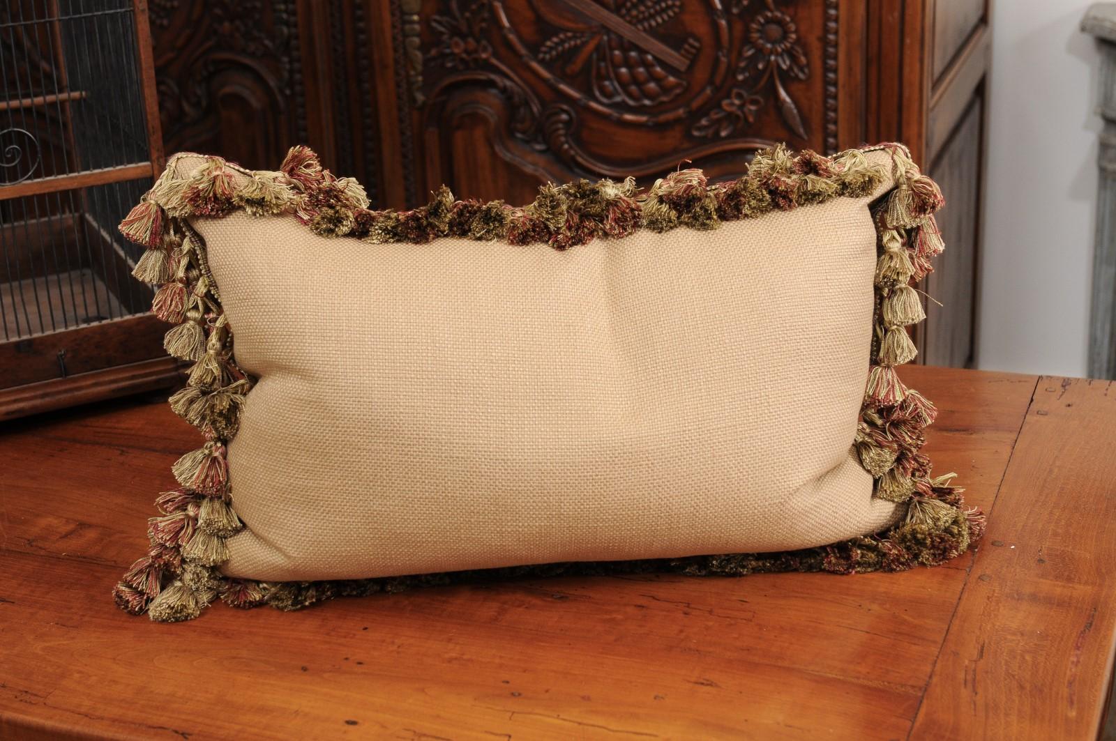 Pillow Made from a 19th Century French Tapestry with Floral Decor and Tassels For Sale 5