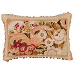 Pillow Made from a 19th Century French Tapestry with Floral Décor and Tassels