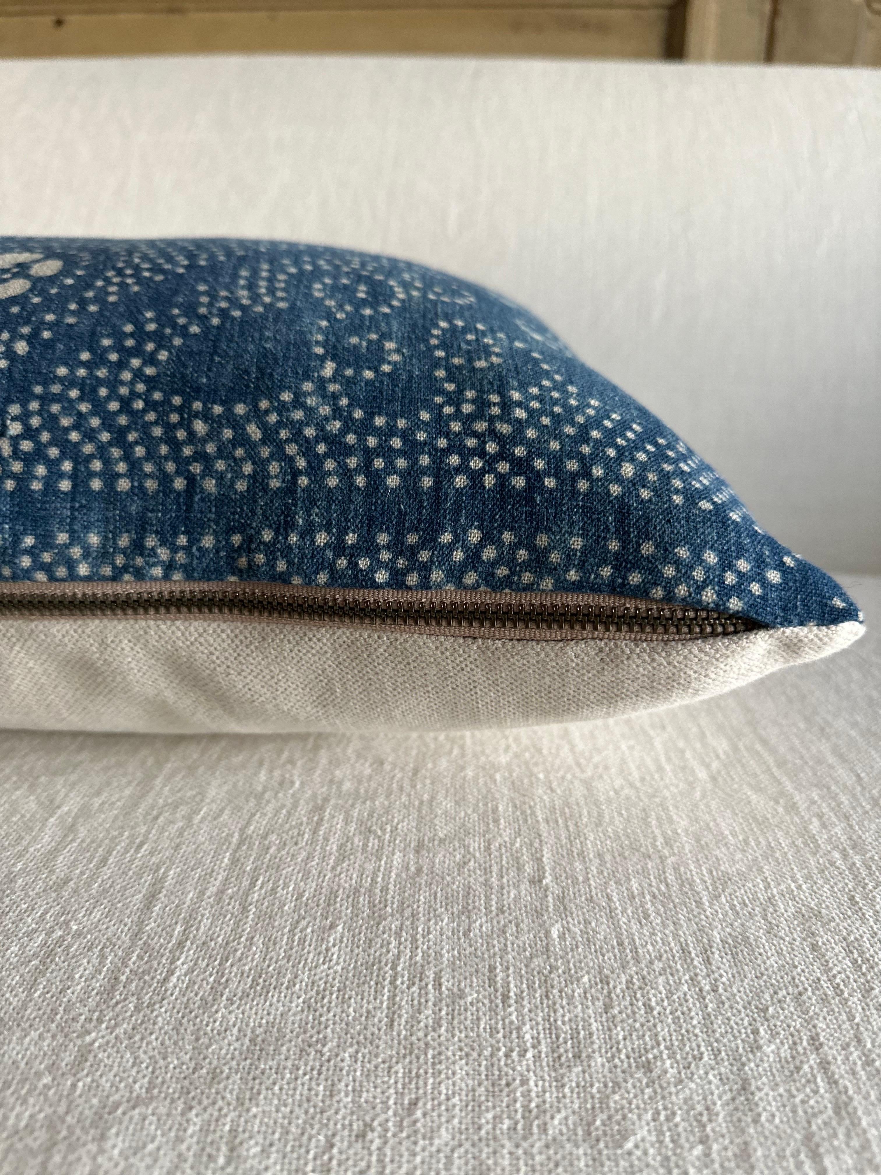 Organic Modern  Pillow Made from Vintage Japanese Boro Blue and White Fabric