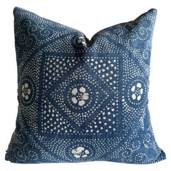 Pillow Made from Vintage Japanese Boro Blue and White Fabric