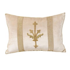 Pillow Made of European Oyster Velvet with Silvery Gold Embroidery from Vestment