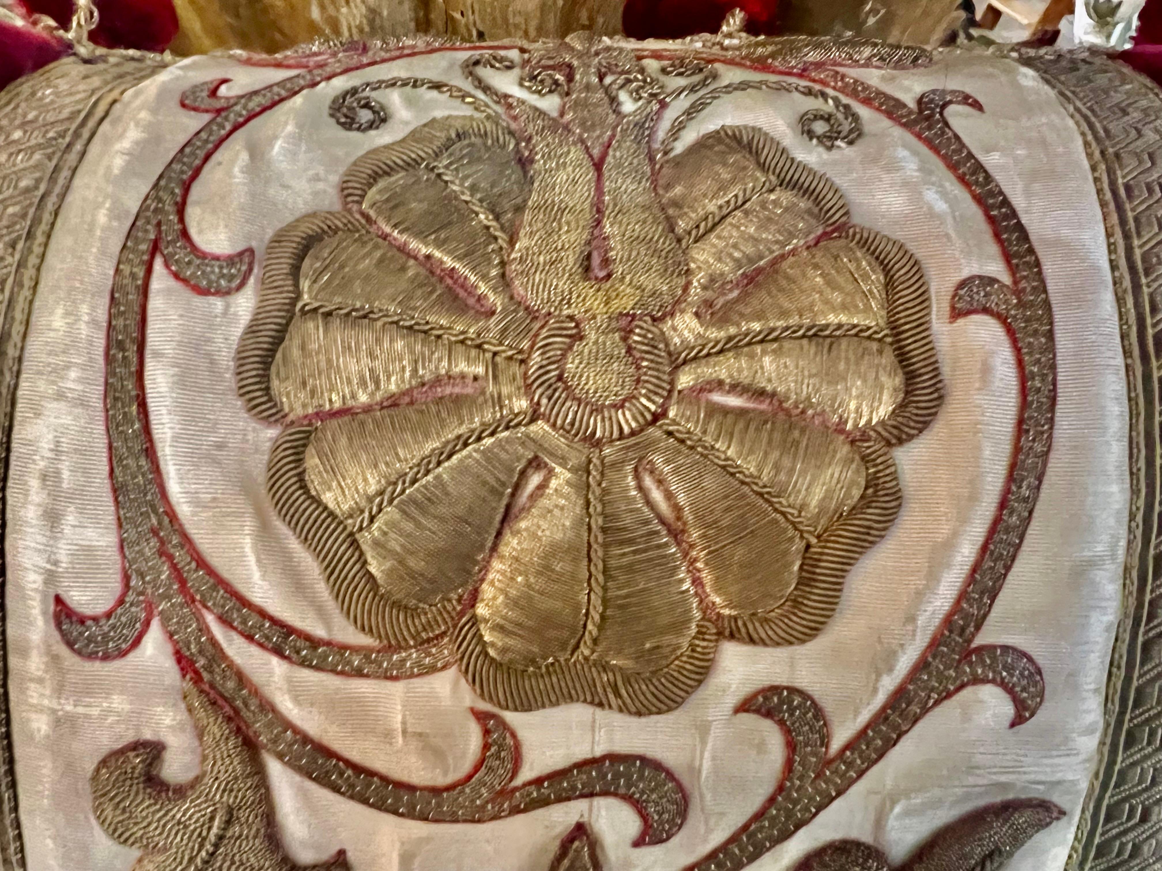 Baroque Pillow Made with 19th C. Gold Embroidered Silk by Melissa Levinson For Sale