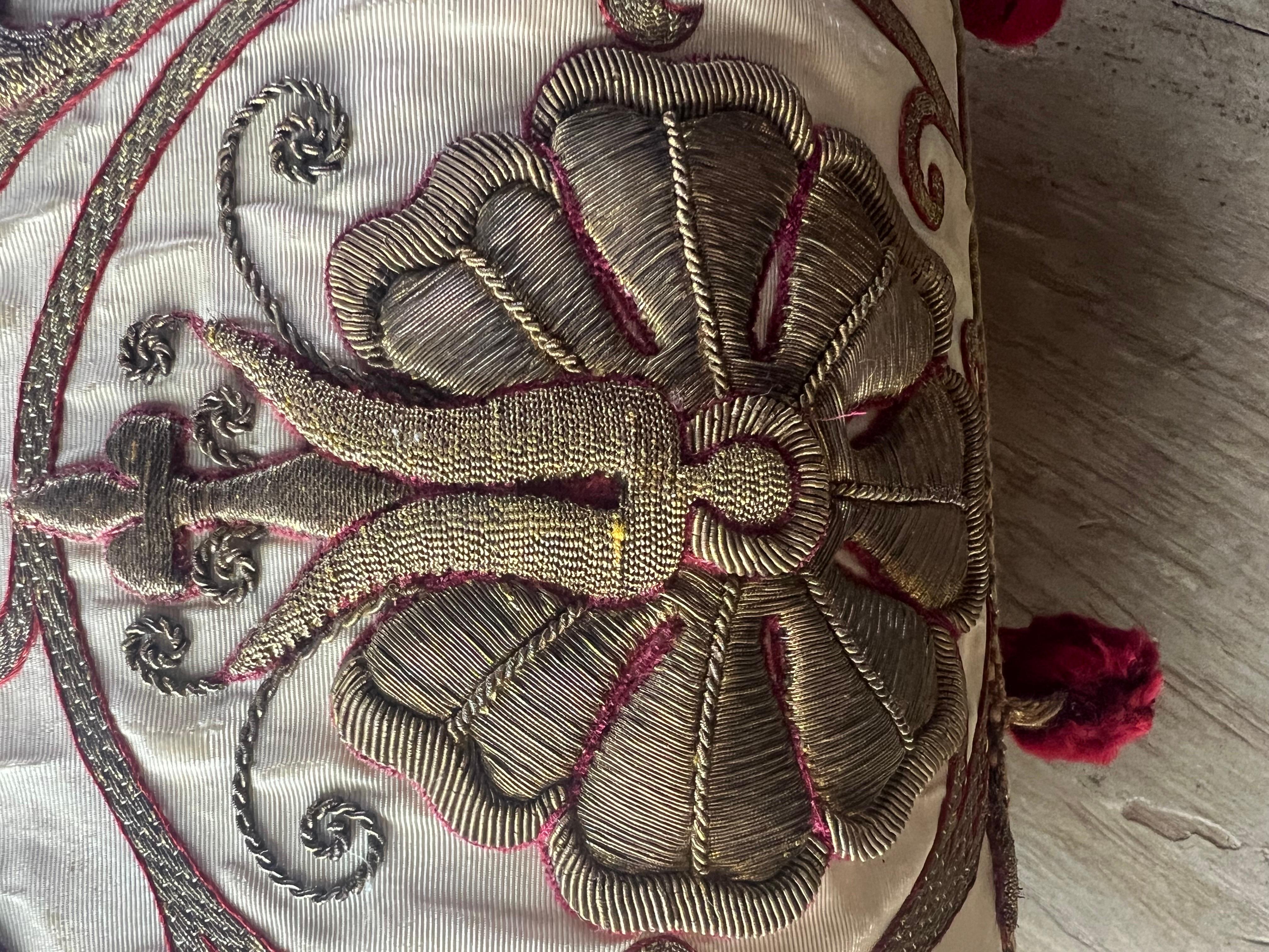 Italian Pillow Made with 19th C. Gold Embroidered Silk by Melissa Levinson For Sale