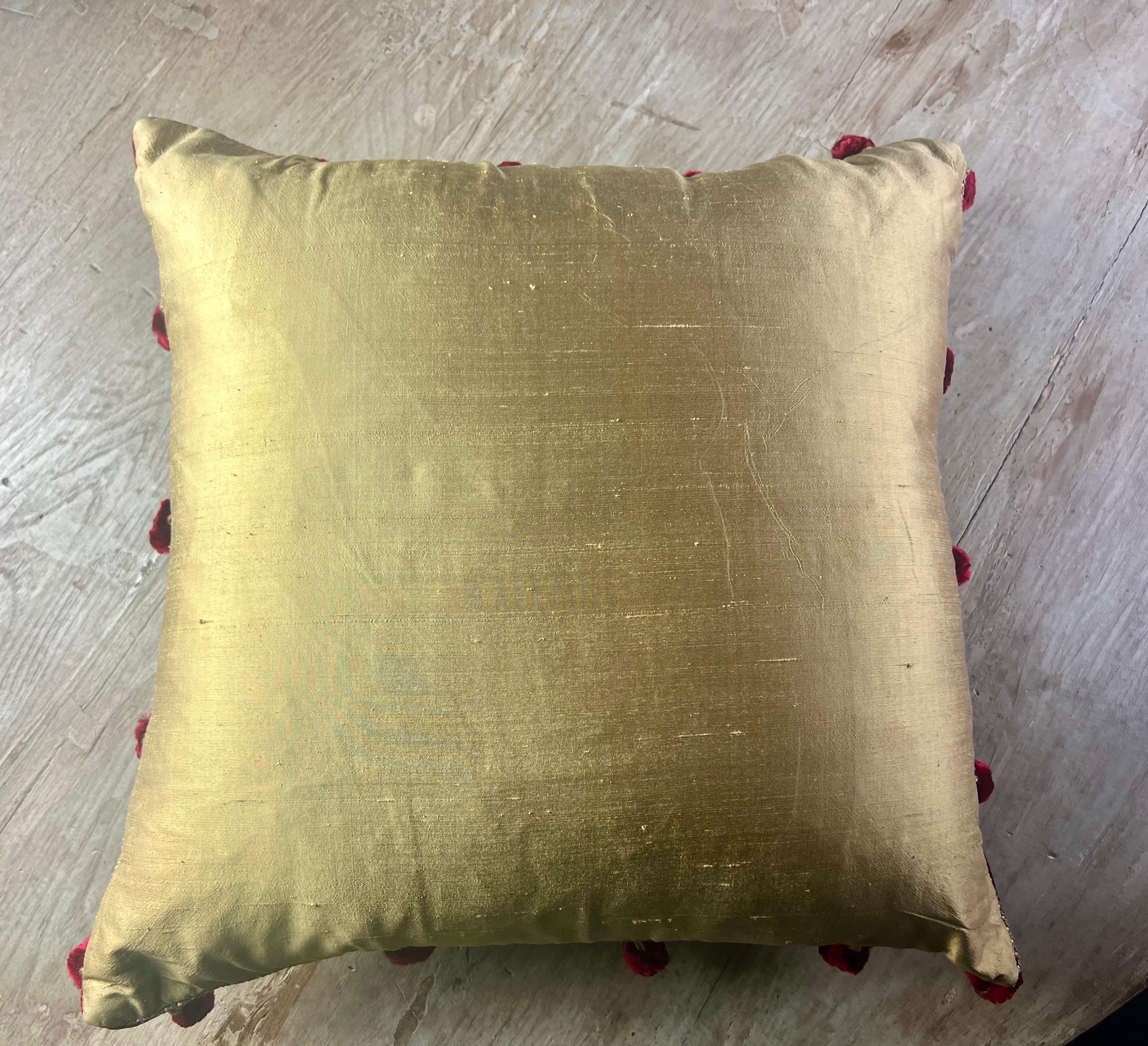Pillow Made with 19th C. Gold Embroidered Silk by Melissa Levinson For Sale 2