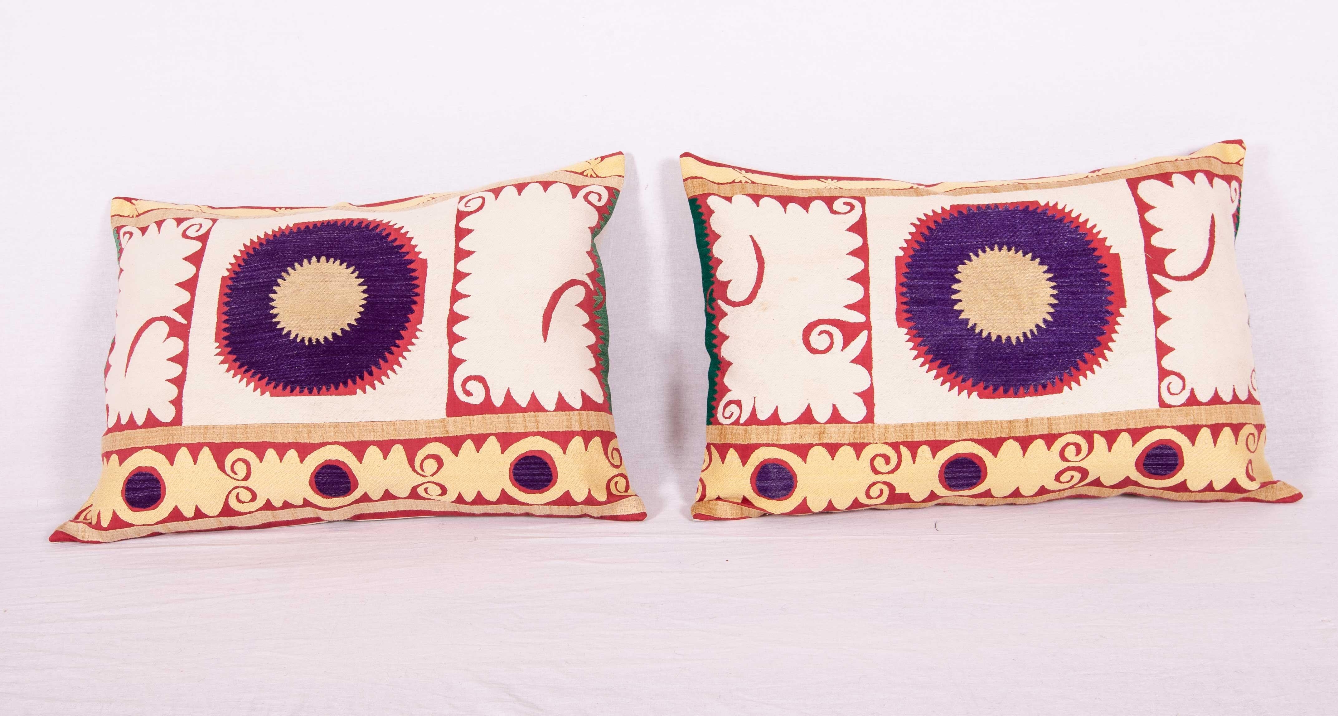 Uzbek Pillow or Cushion Cases Fashioned from a Midcentury Suzani For Sale