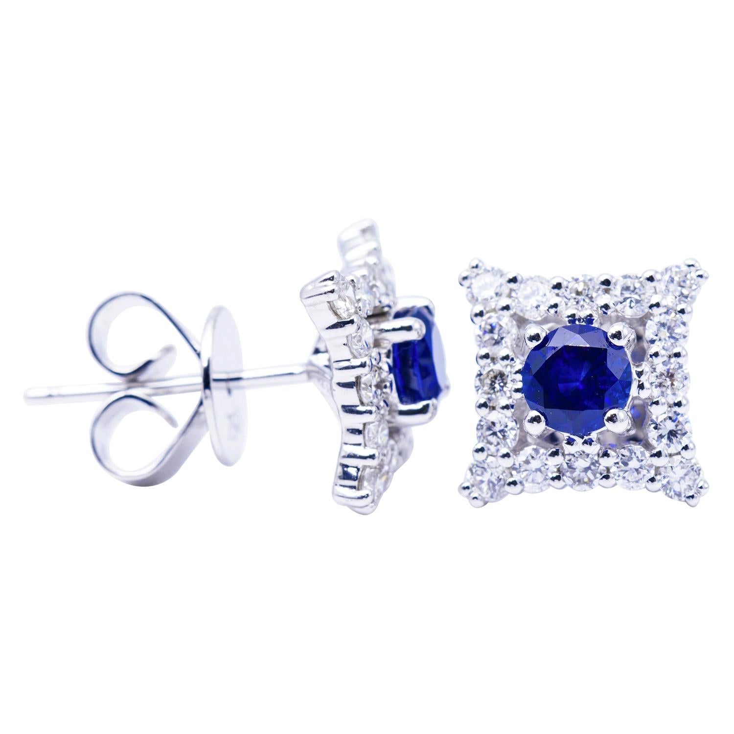 Pillow Shaped Sapphire and Diamond Earrings For Sale