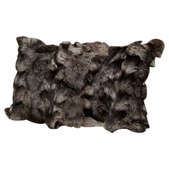 Coussin en fourrure de renard argenté, couleur grise, coussin en fourrure de renard, 18" x 18"