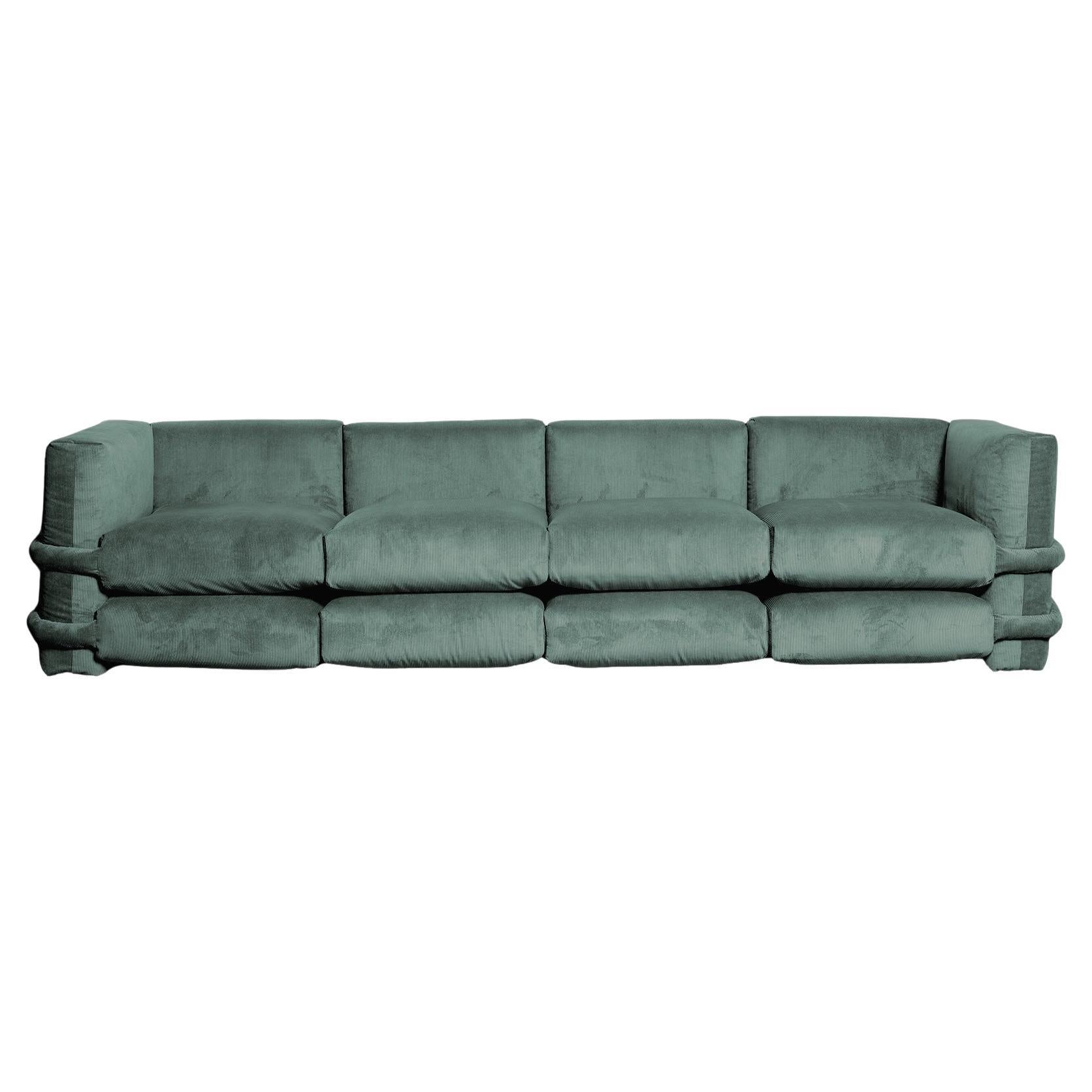 PILLOW SOFA BY Muller Van Severen, Corduroy, Green Forest, Four-Seaters