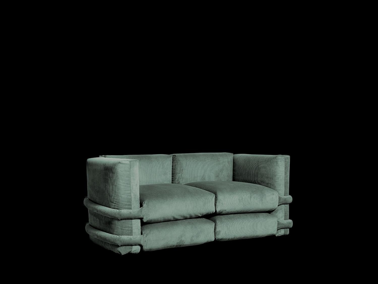 Espagnol SOFA Pillow de Muller Van Severen, Corduroy, Forêt verte, deux places en vente