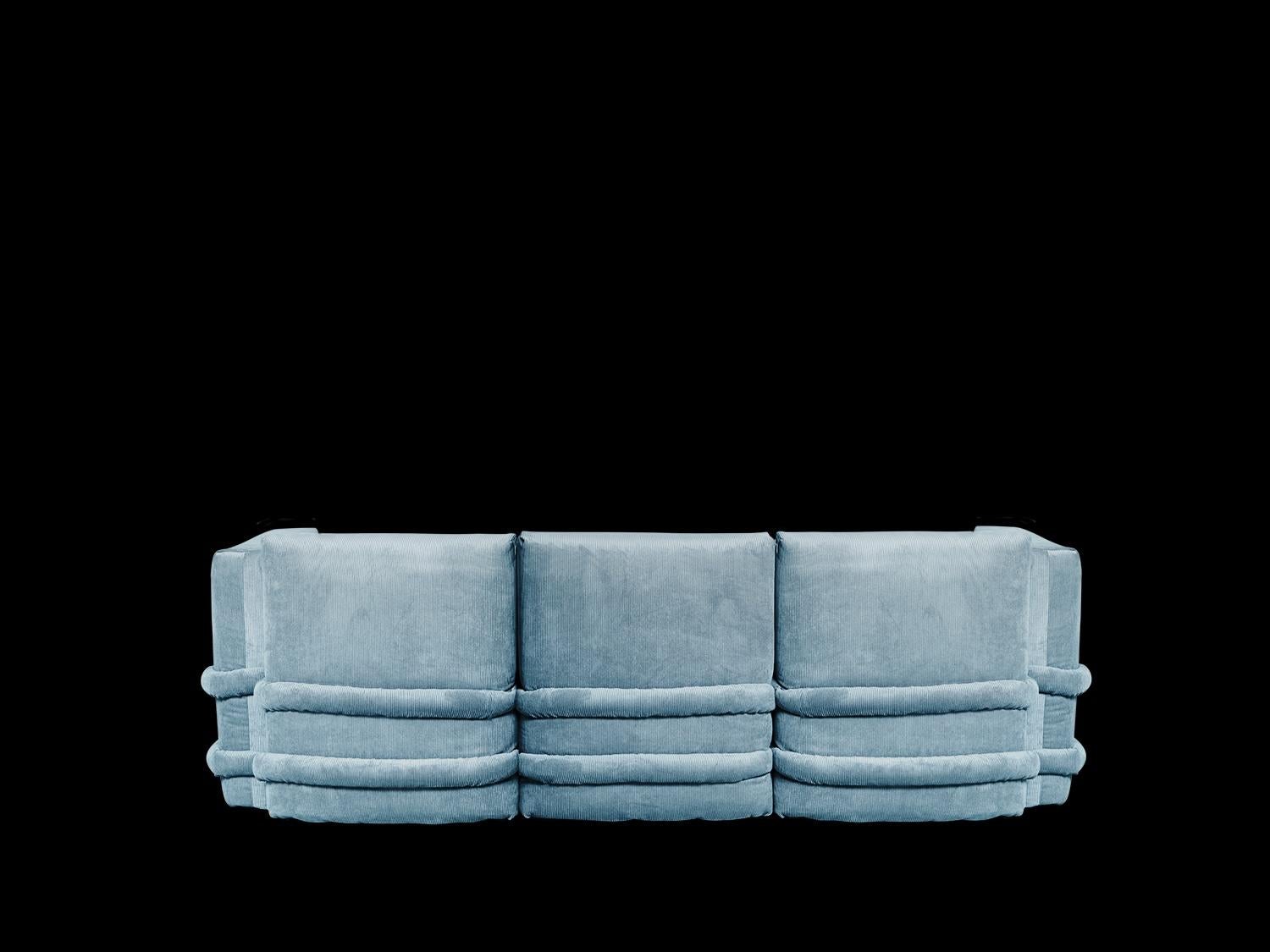 Espagnol SOFA par Muller Van Severen, velours côtelé, bleu ciel, à trois niveaux en vente