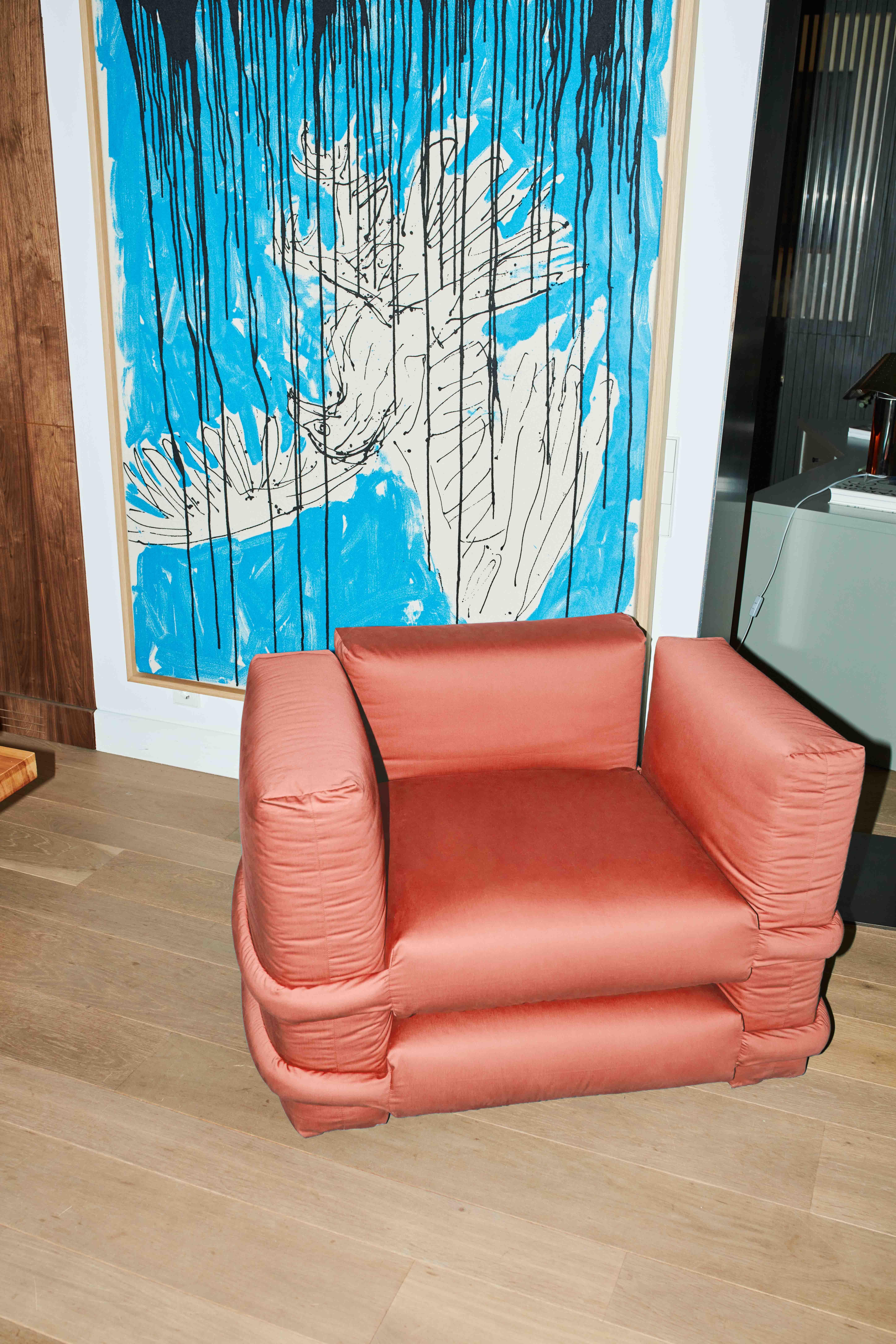 Espagnol SOFA Pillow de Muller Van Severen, coton, bleu, quatre places en vente