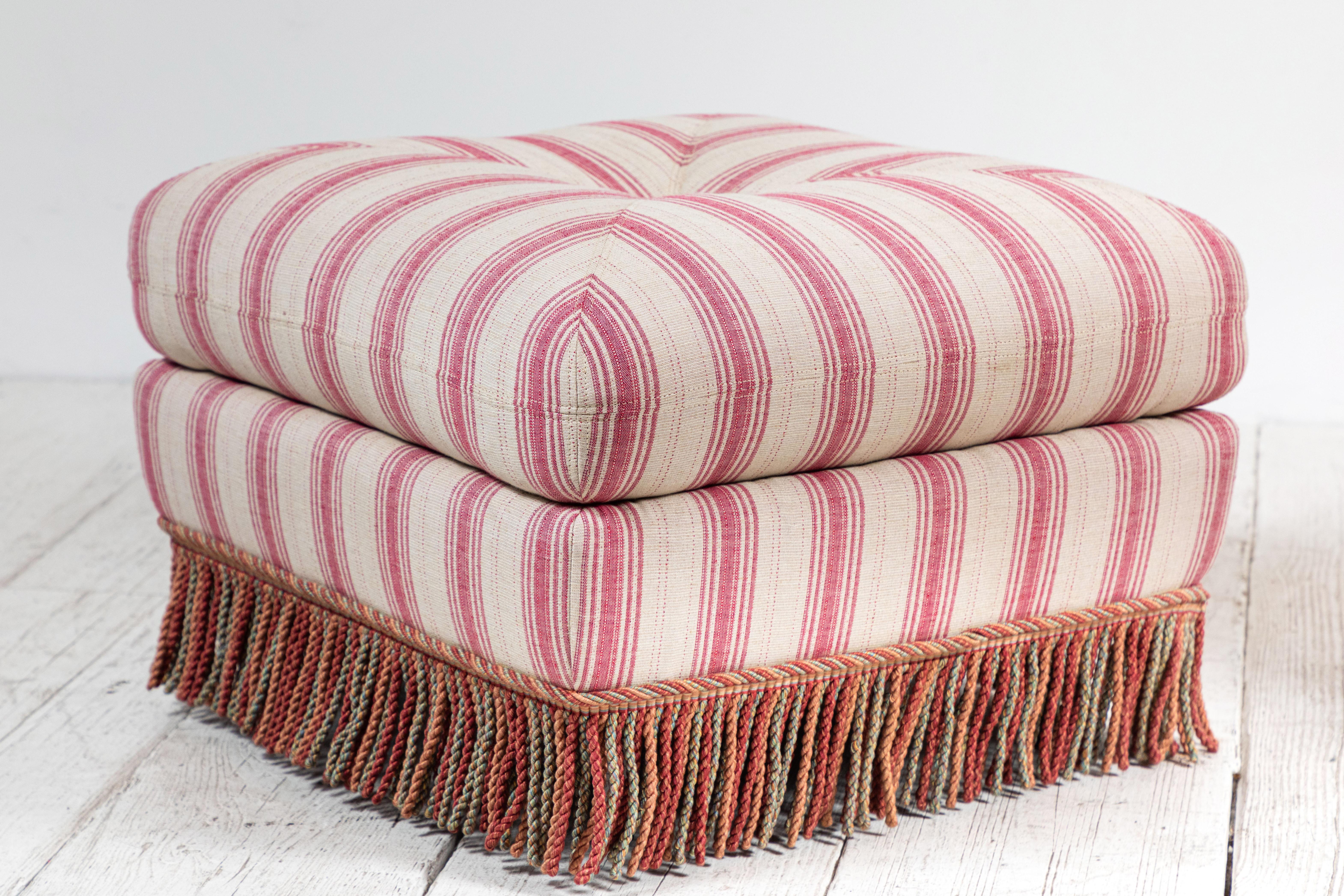pink striped ottoman