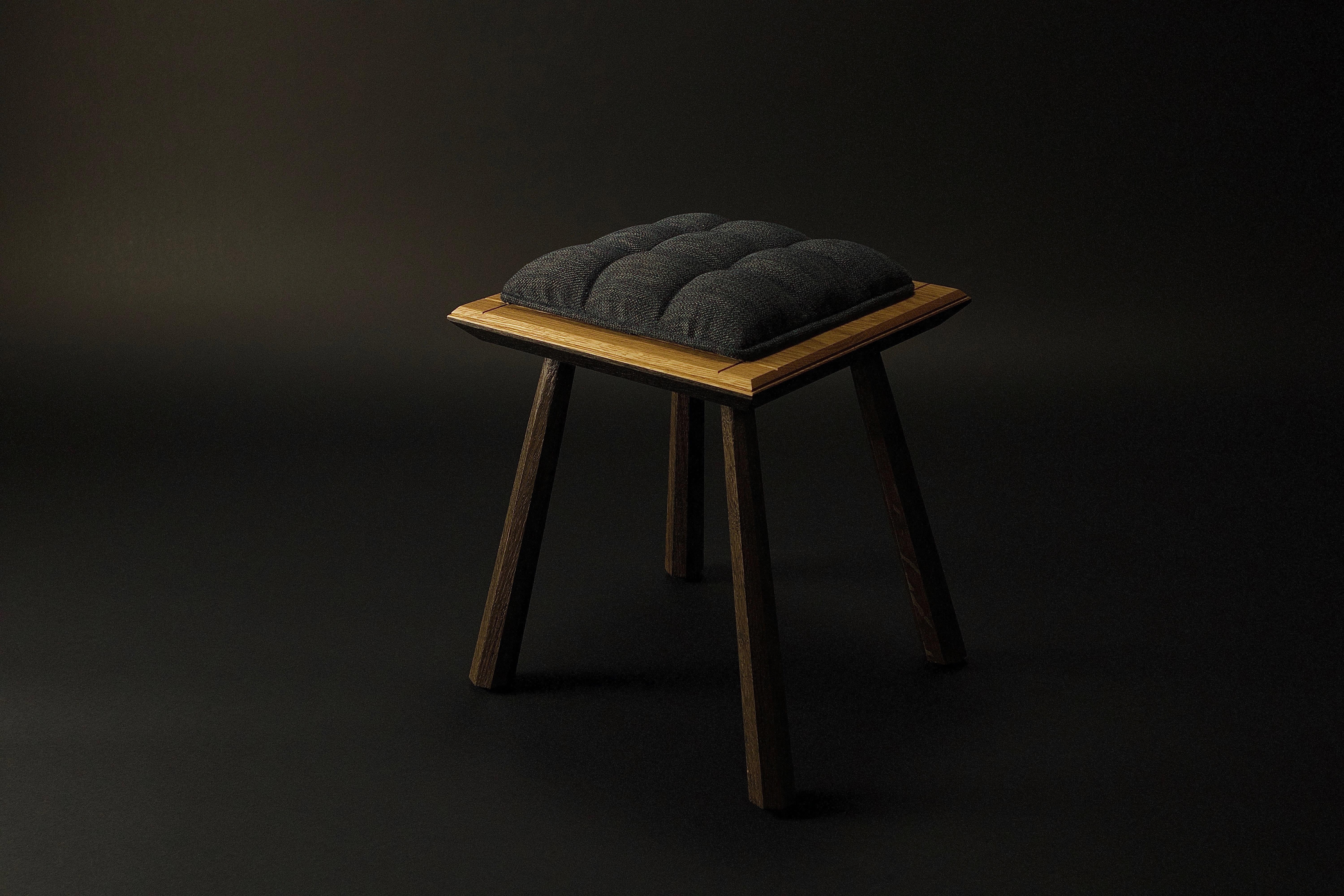 Wood Pillow Top Stool in Natural & Ebonized Oak  For Sale