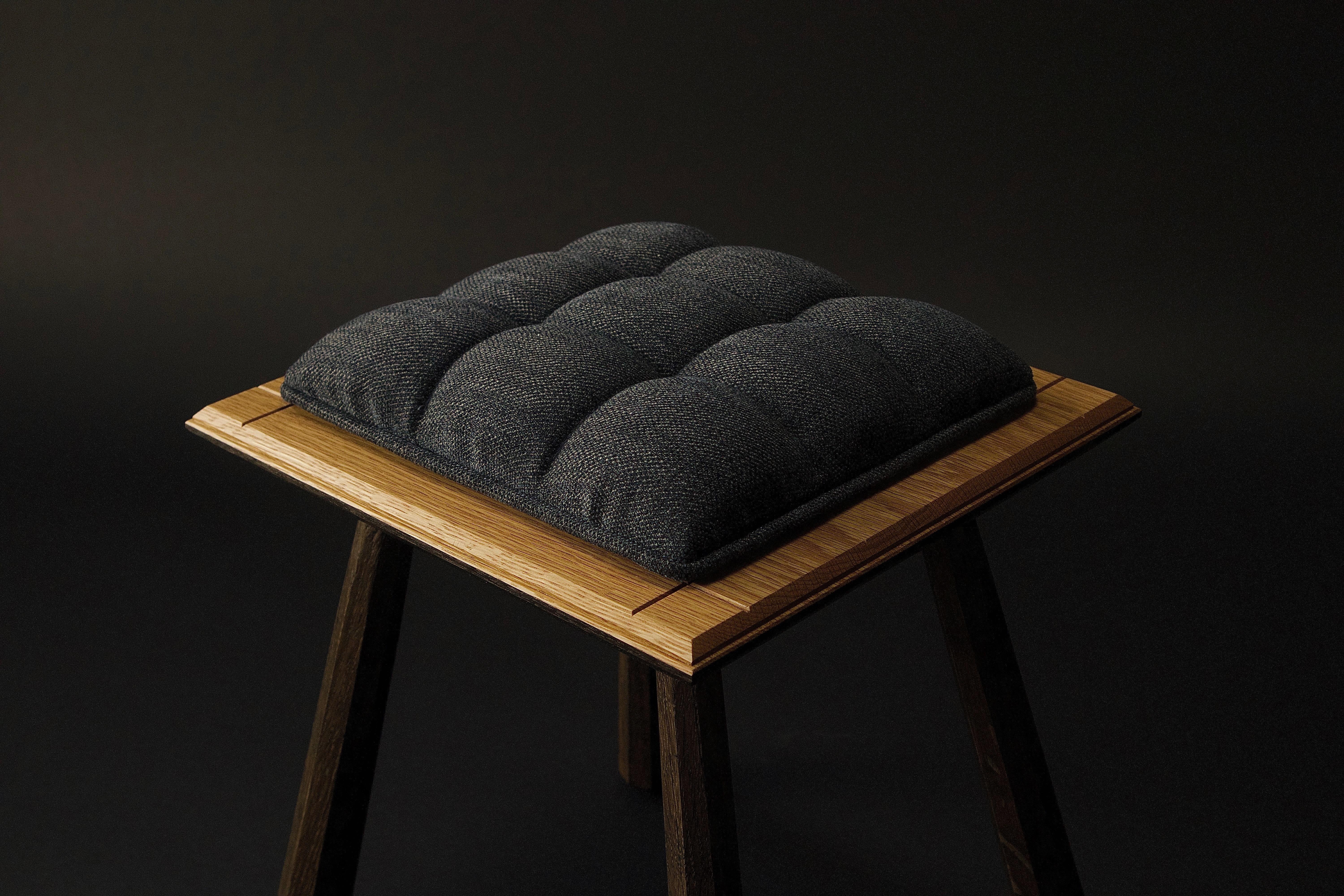 Pillow Top Stool in Natural & Ebonized Oak  For Sale 1