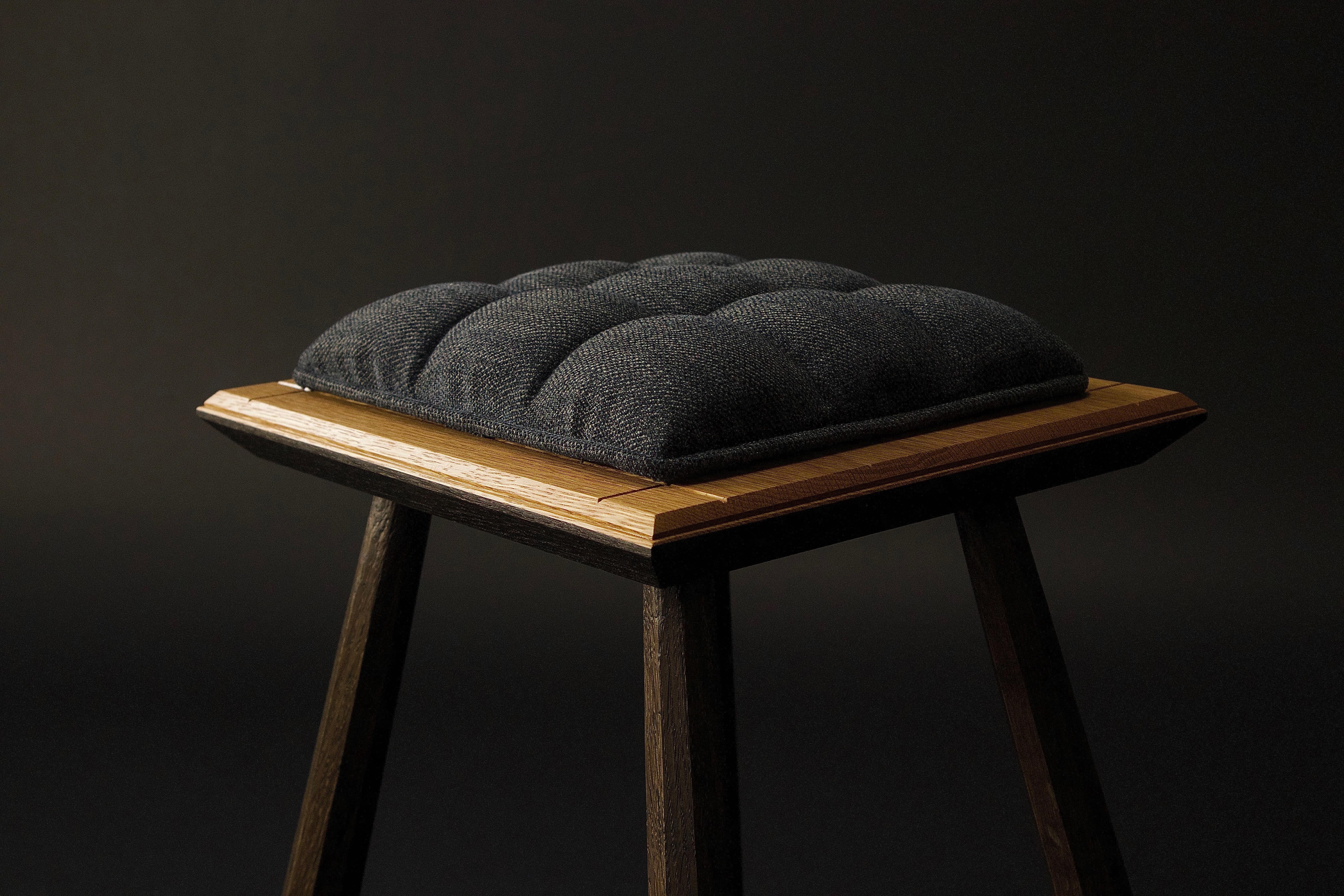 Pillow Top Stool in Natural & Ebonized Oak  For Sale 2