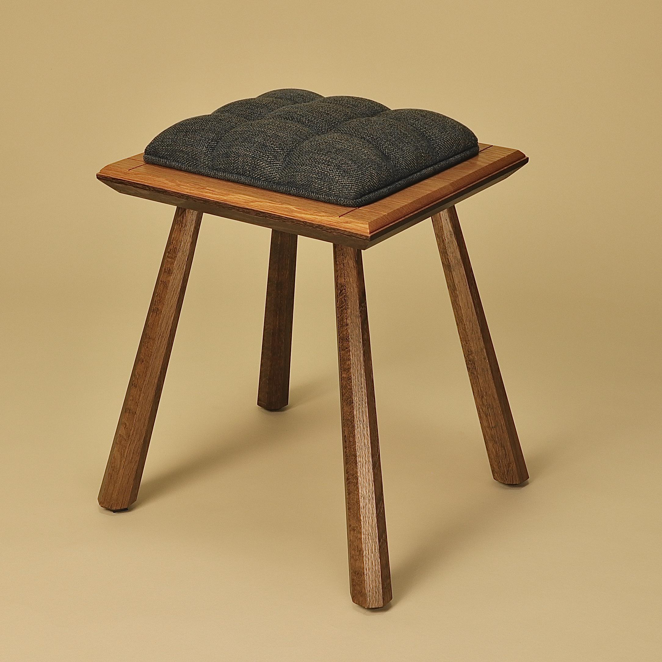 Arts and Crafts Pillow Top Stool in Natural & Ebonized Oak  For Sale