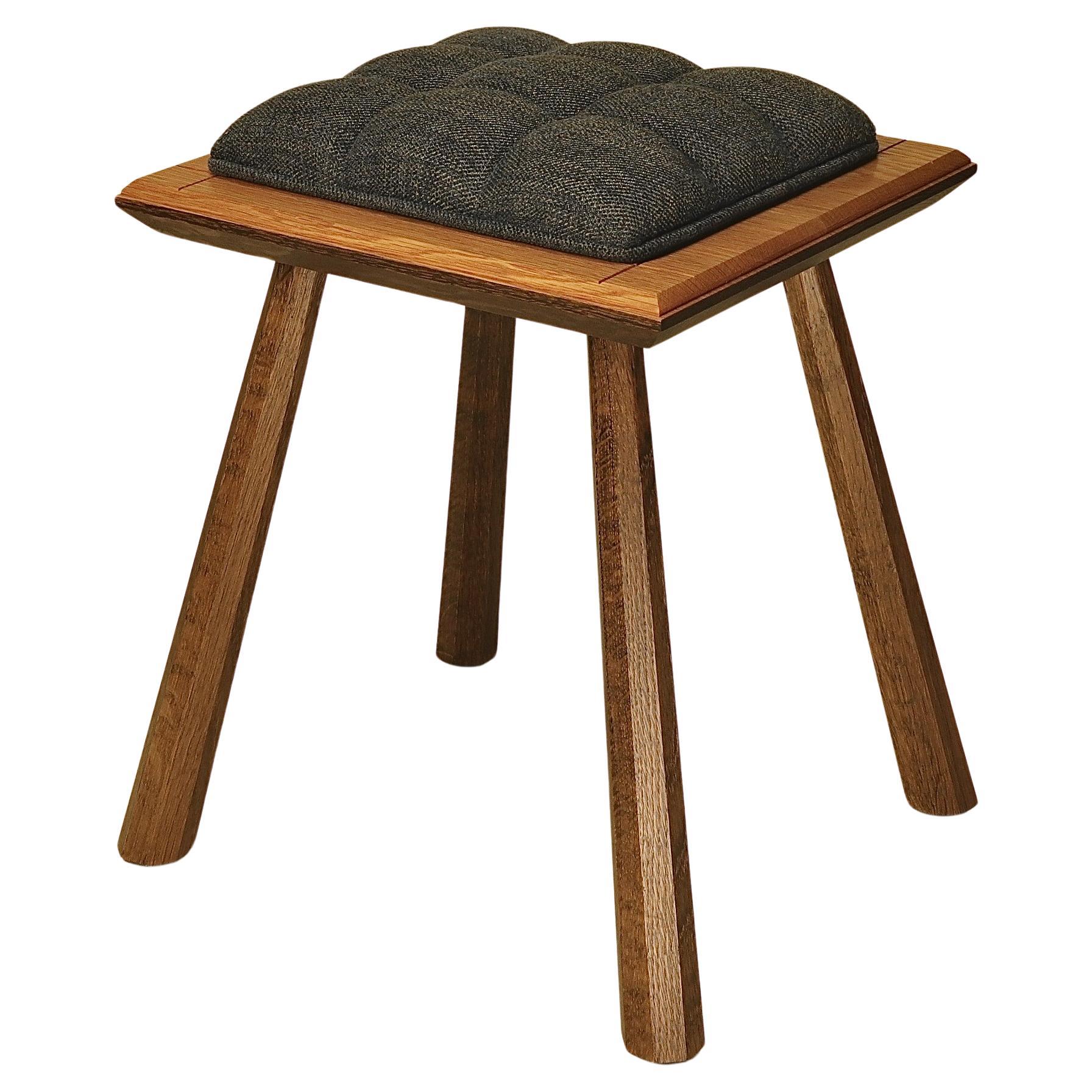 Pillow Top Stool in Natural & Ebonized Oak  For Sale