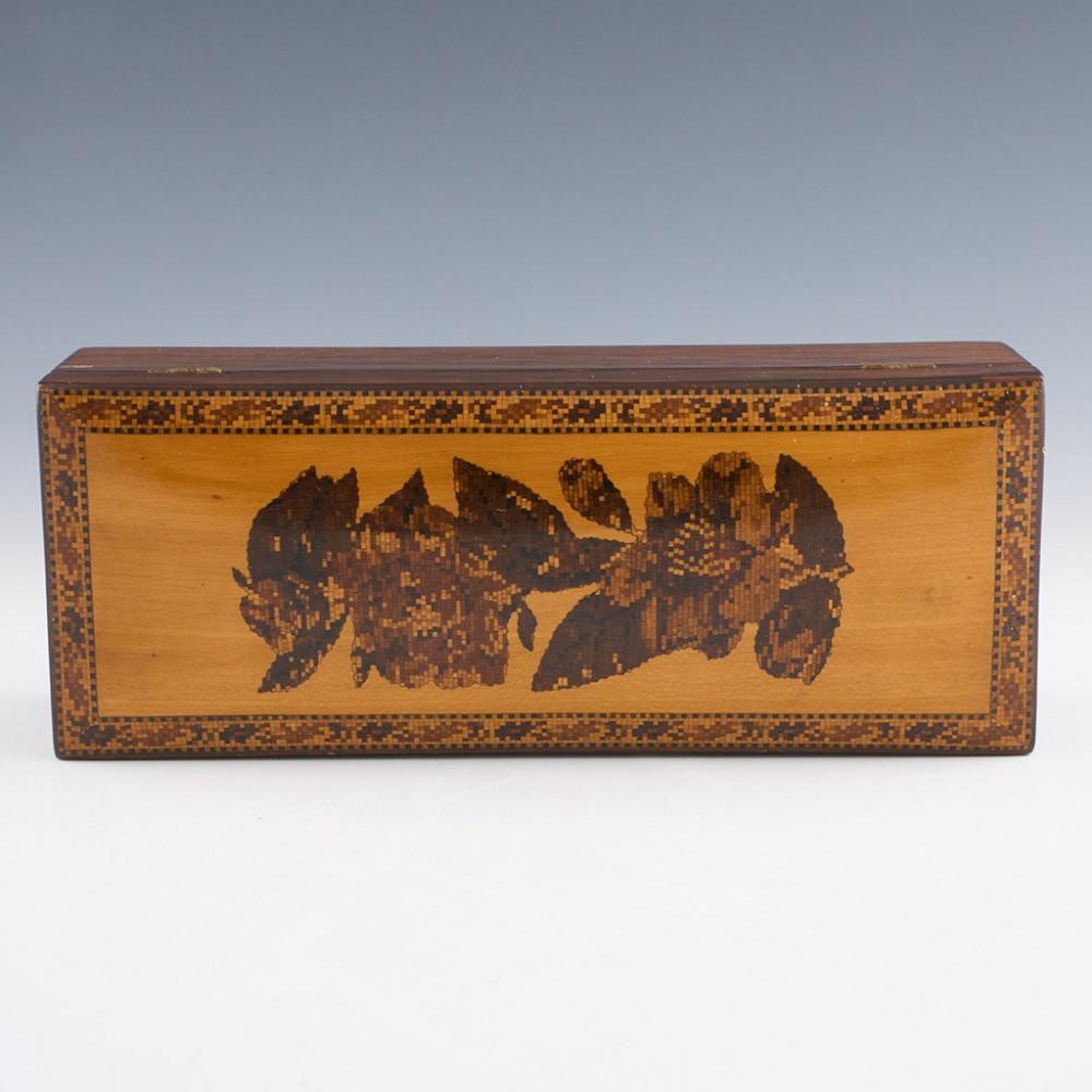 Wood Pillow Topped Tunbridge Ware Glove Box c1880 For Sale