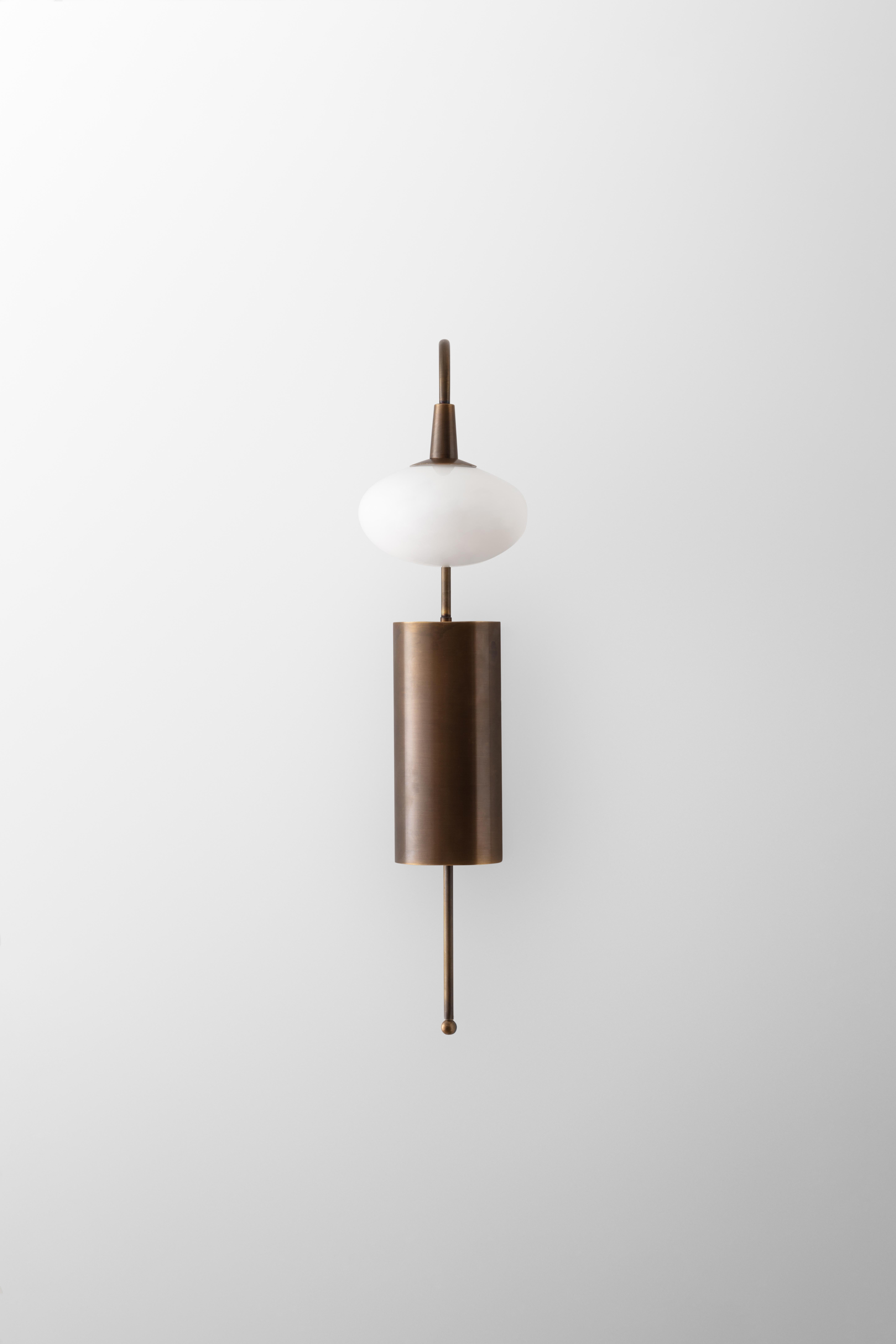 Modern Pillow Wallflower: LED Brass Wall Sconce e/ Blown Glass & Pull Switch 'Baby' For Sale