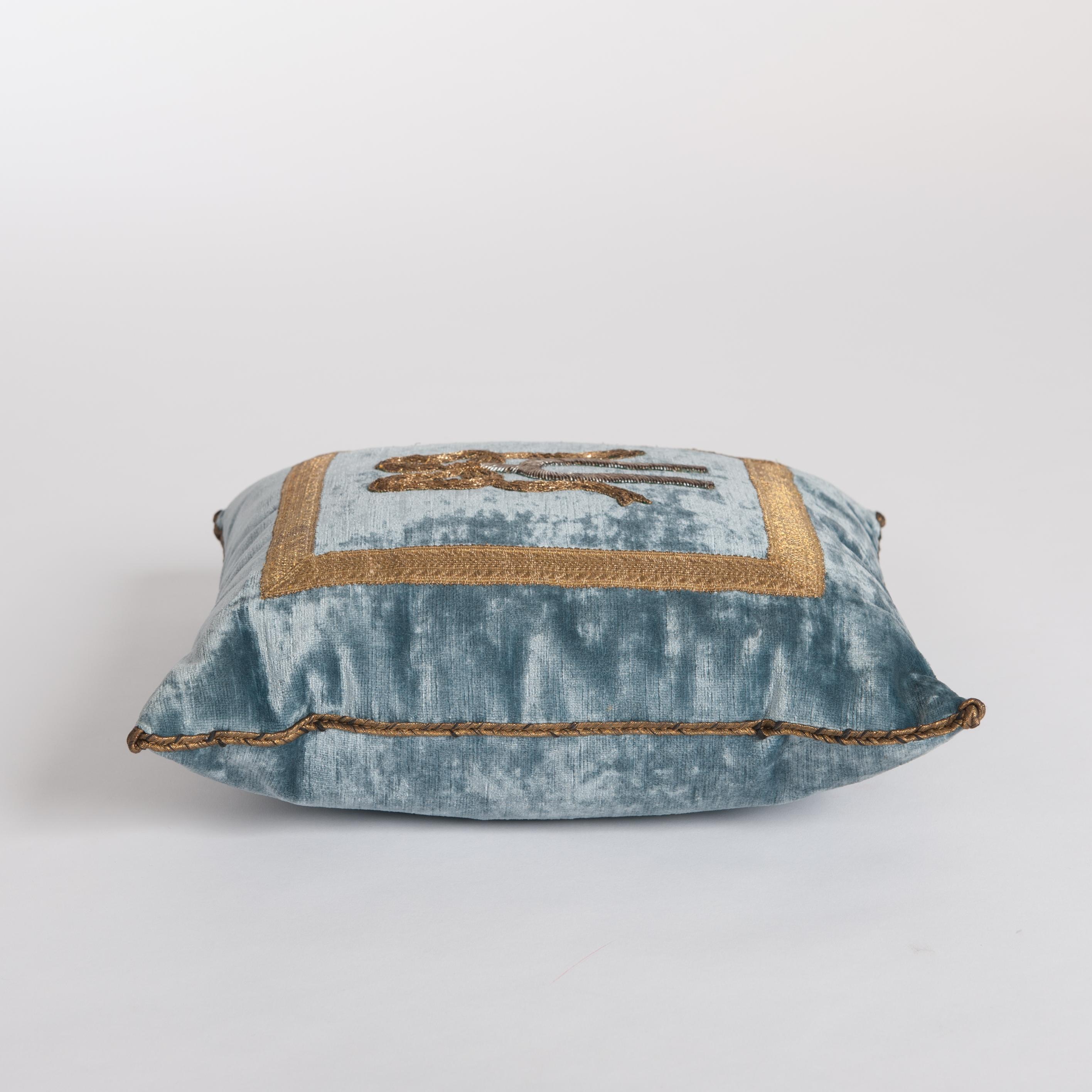 Louis XVI Pillow with Antique Silver and Gold Metallic Embroidery on French Blue Velvet