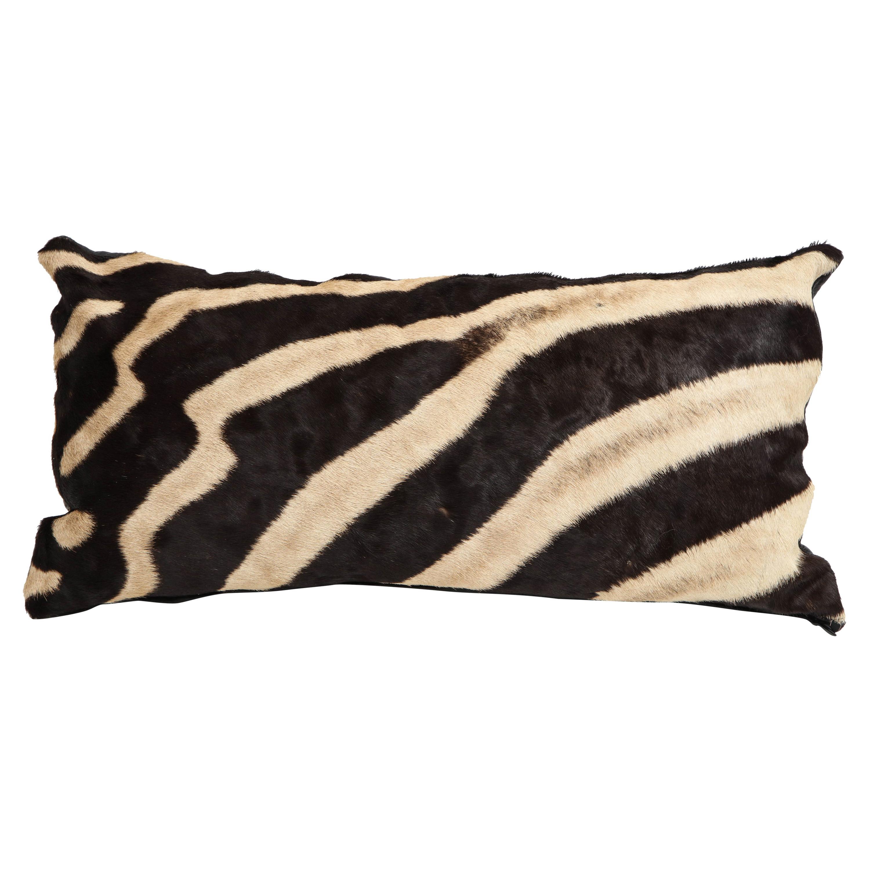 Pillow, Zebra Hide, Chocolate Brown Zebra Hide with Leather Backing, in Stock
