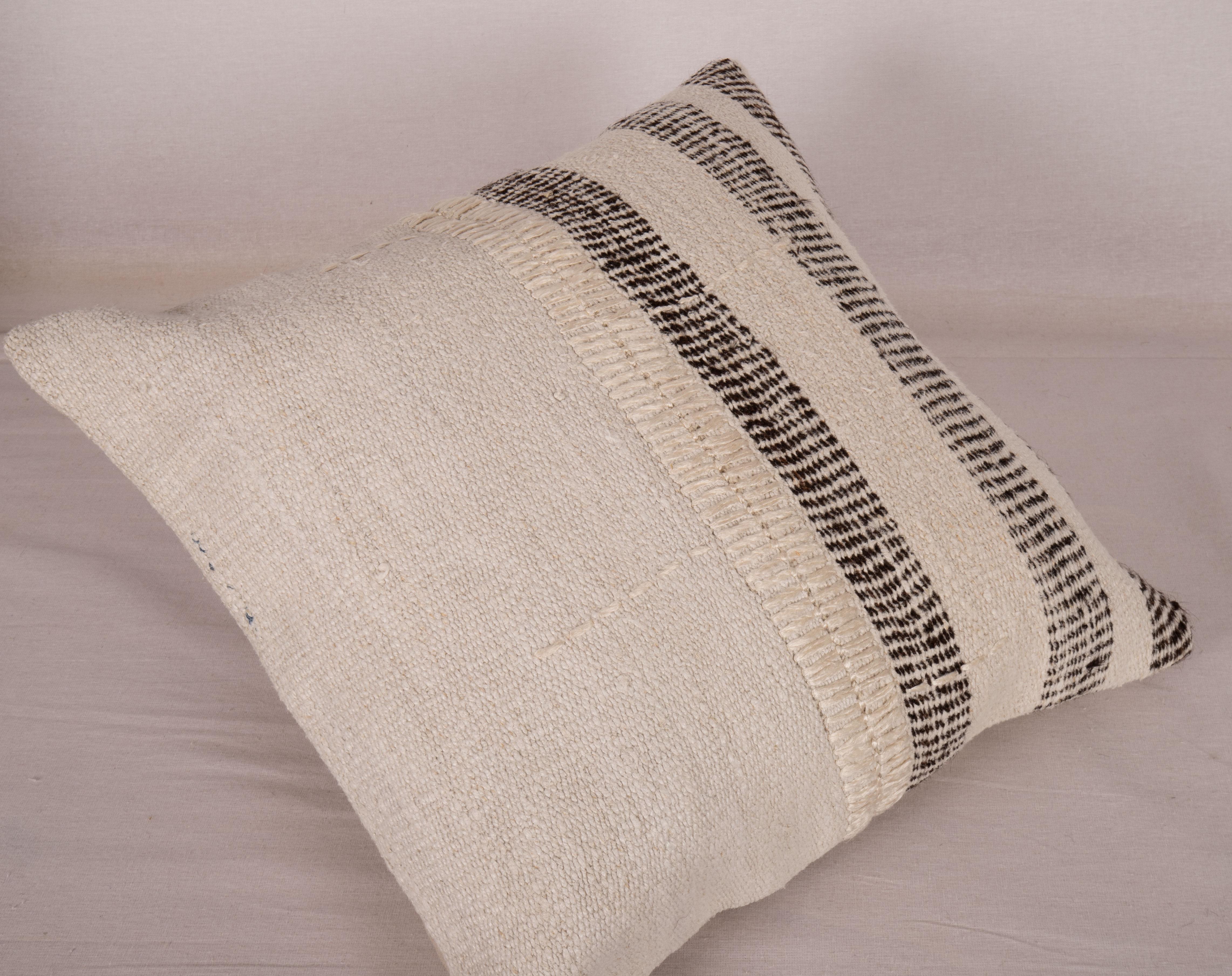 Embroidered Pillowcase Made from a 1960s Hemp Rug For Sale
